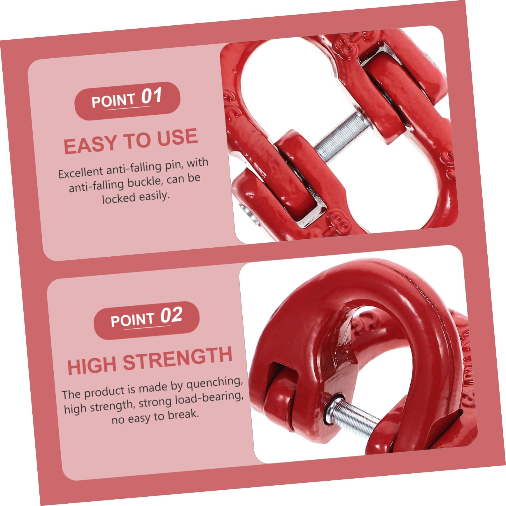 Eslabón Conector de Cadena de Acero Rojo para Remolque, Cierre Rápido y Bloqueo Seguro, Doble Anillo para Elevación y Tracción Industrial