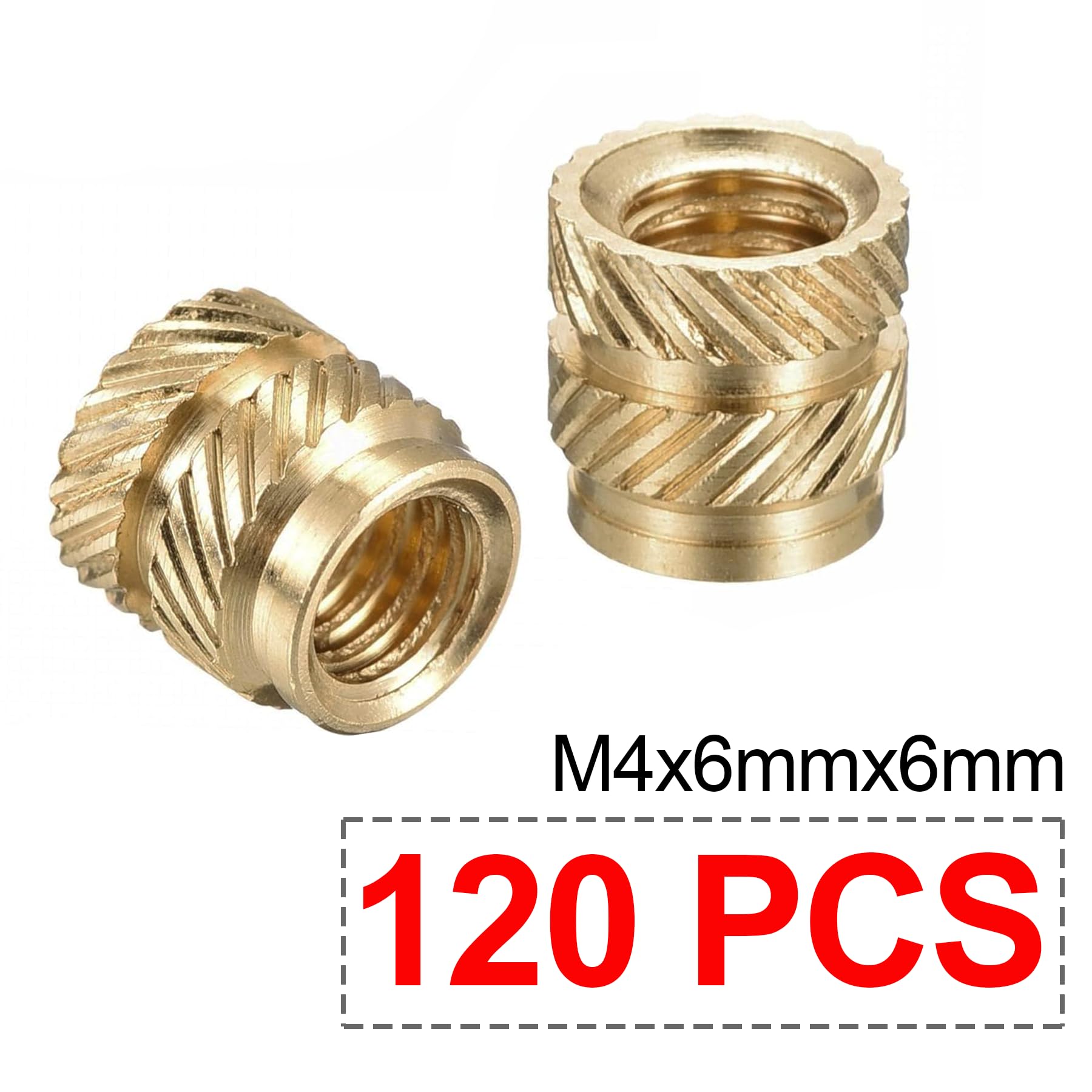 LEPEVNEY 120Pcs M4 Knurled Threaded Insert Nuts, 6mm Length, 6mm OD - Image 3