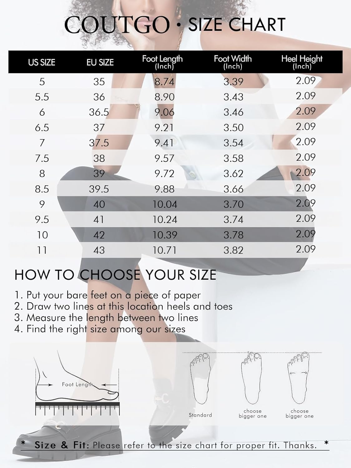 Coutgo Womens Chunky Platform Lug Sole Loafers Mid Heel Square Toe Dress Walking Work Shoes with Buckle Chain - Image 6