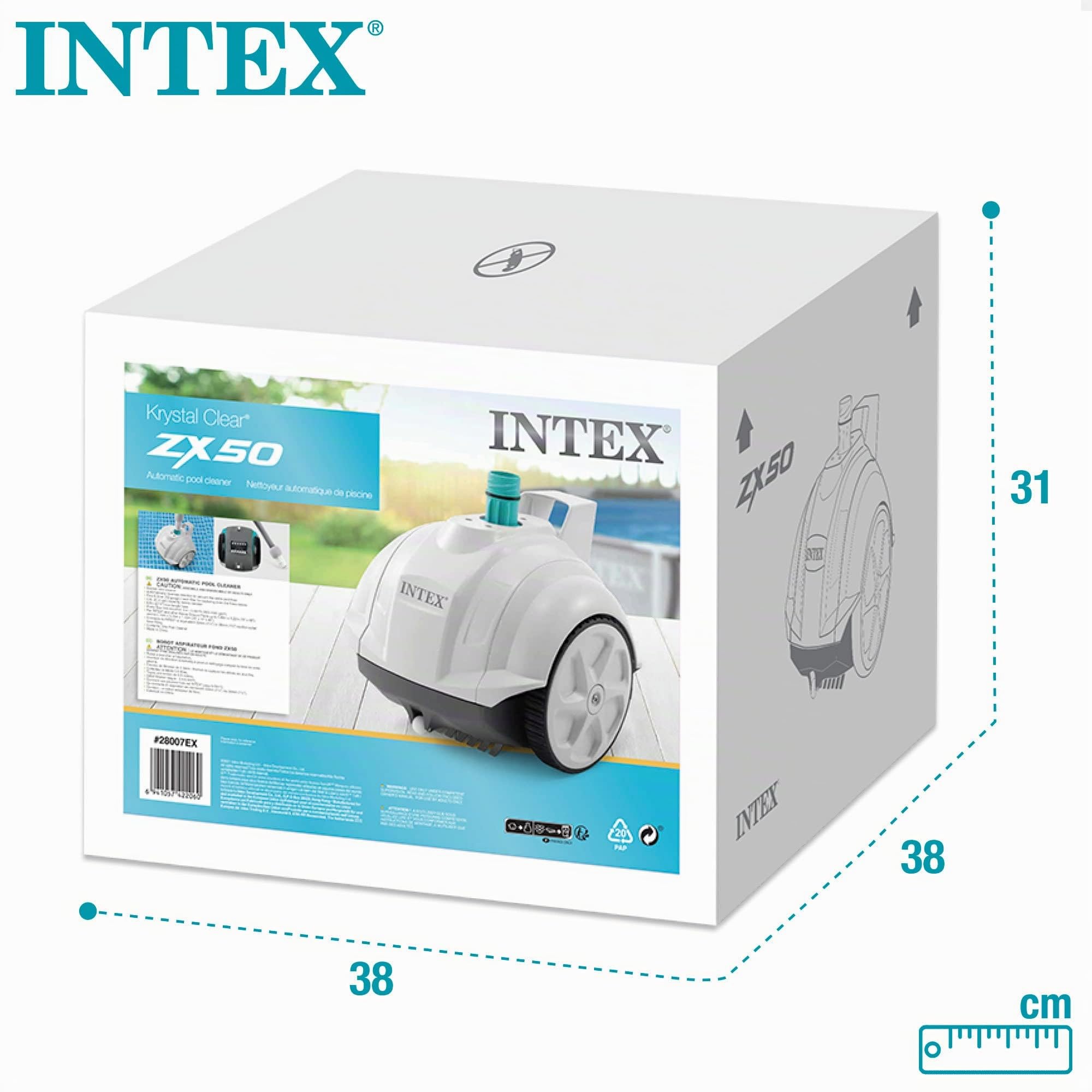 Intex 55251 - Robot limpiafondos piscina Krystal Clear ZX50, Limpiador fondo piscina automático, Manguera 6.5m antienrredos, recipiente para desechos 0,8L y giro automático, Limpiafondos piscina