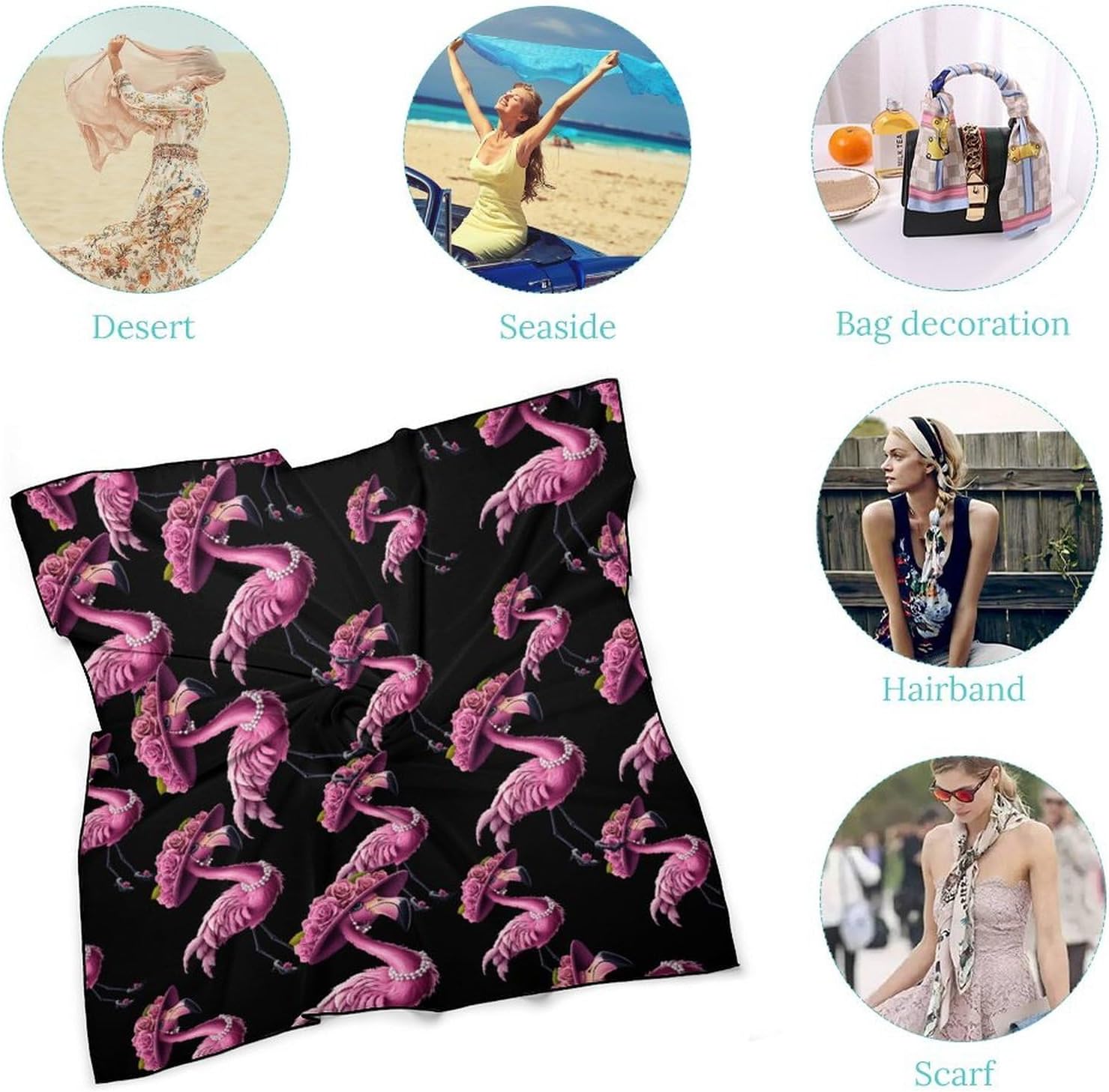 Beautiful Flamigos Lady Bandana Fashion Head Scarf Square Silk Scarf Print Neck Hair Scarfs for Women Men Gifts