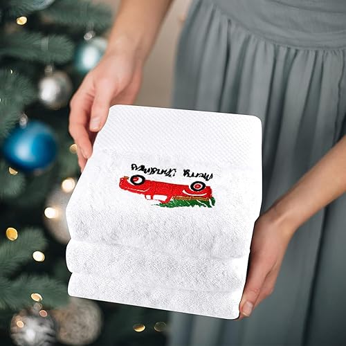 Miniatura 7 de Paquete de 2 toallas de mano de Navidad para camión, árbol de Navidad, 100% algodón, bordadas, decoración de lujo de primera calidad, juego de