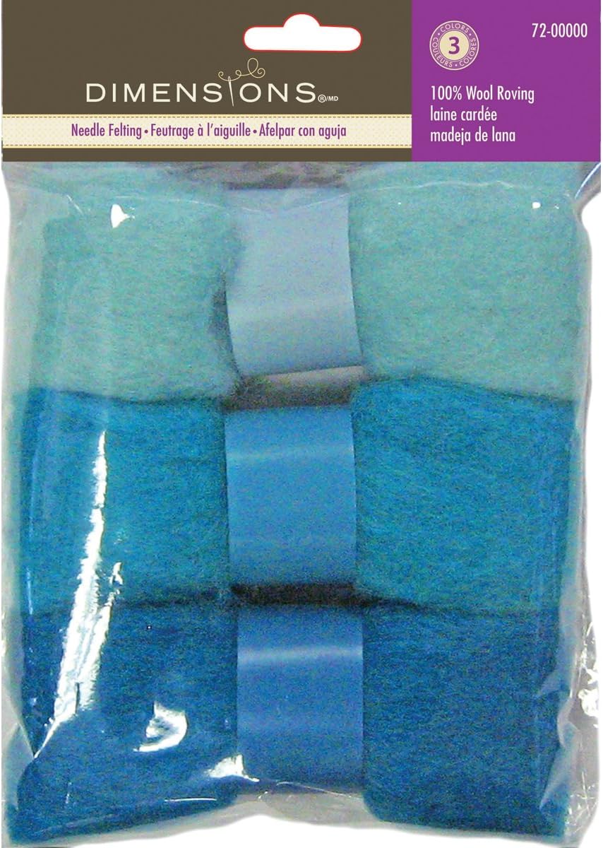 Dimensions Blue Wool Roving for Needle Felting, 3 pack, 45g