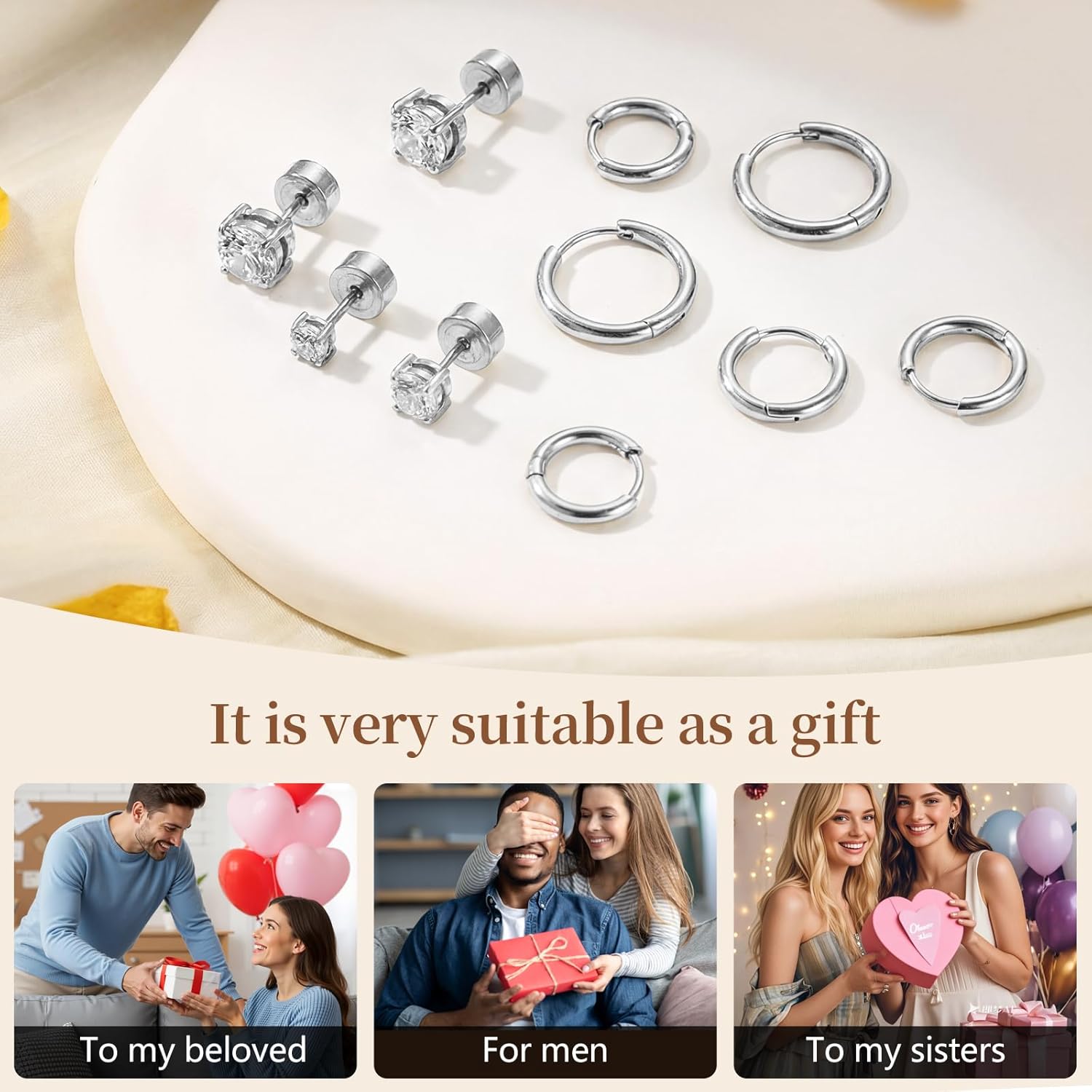 Hypoallergenic Stud Hoop Earrings for Women, Surgical Stainless Steel, Small Flat Back, Silver, Cartilage Piercing Jewelry Set - Image 7