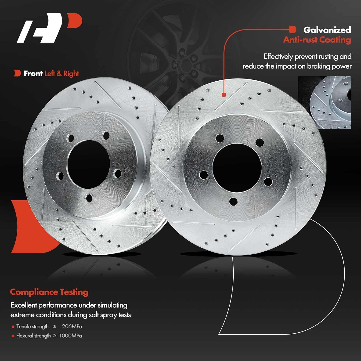 A-Premium 12.02 in (305.20 mm) Front Drilled and Slotted Disc Brake Rotors + Ceramic Pads Kit Compatible with Select Ford & Mercury Models - Explorer 2002-2005, Mountaineer 2002-2005, 6-PC Set