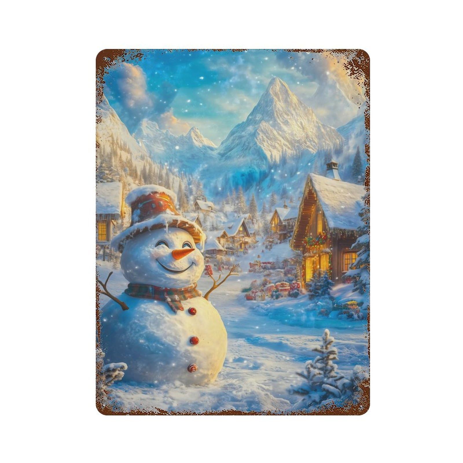 Garage Style Snowman in Winter Wonderland Weathered Tin Sign 15.7"x11.8", Classic Wall Plaque for Bar And Workshop