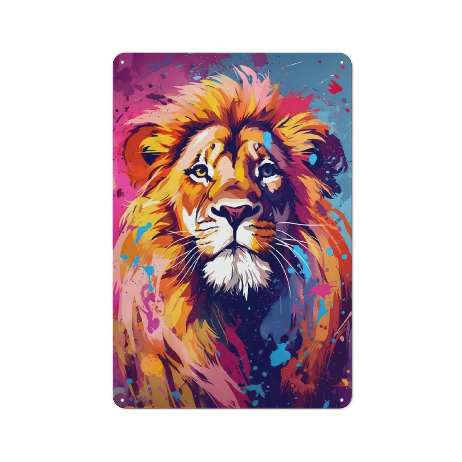 Junmoney Lion Pop Art 30X20cm Vintage Tin Sign With For Hobby Room Or Studio, For Winter Interiors And Metal Sign Collectors