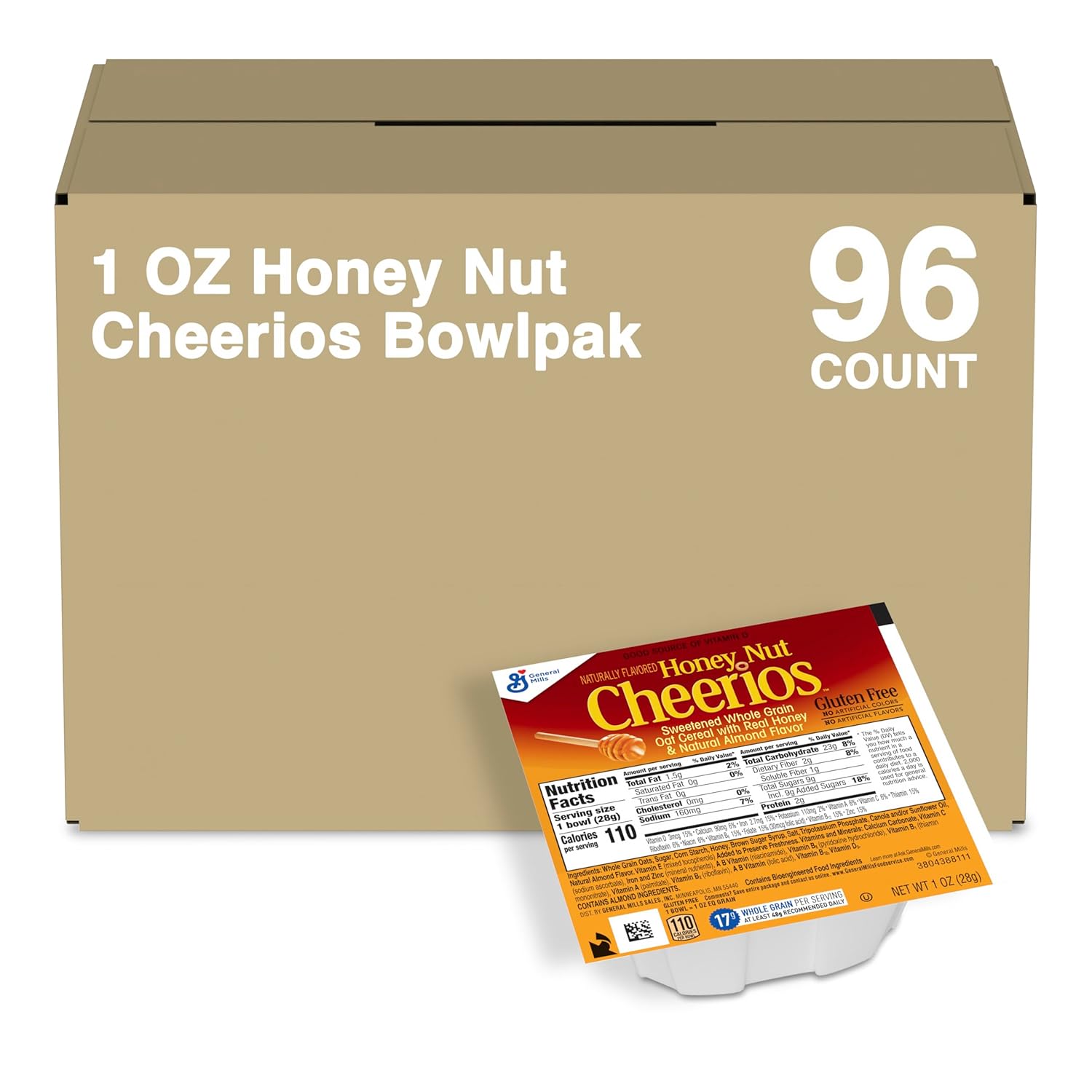 Honey Nut Cheerios Cereal Single Serve Bowl, 1 Oz (Pack of 95)
