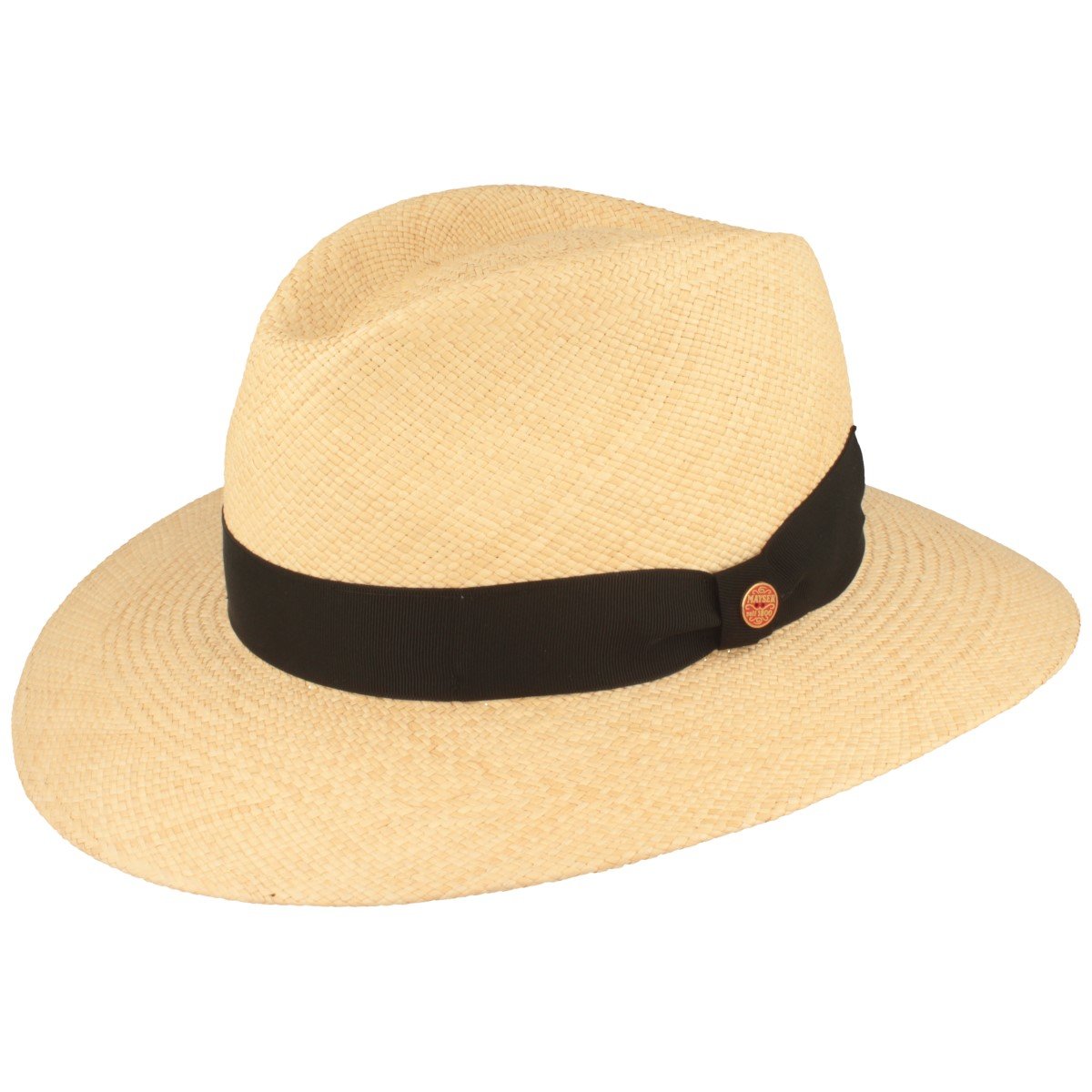 Mayser Original Panamá Sombrero de Paja de Ecuador, Sombrero de Verano Trenzado a Mano, protección UV 60 bwz. 80, Impermeable, antiroturas, Sombrero, Naturaleza - Correa Negra, 58