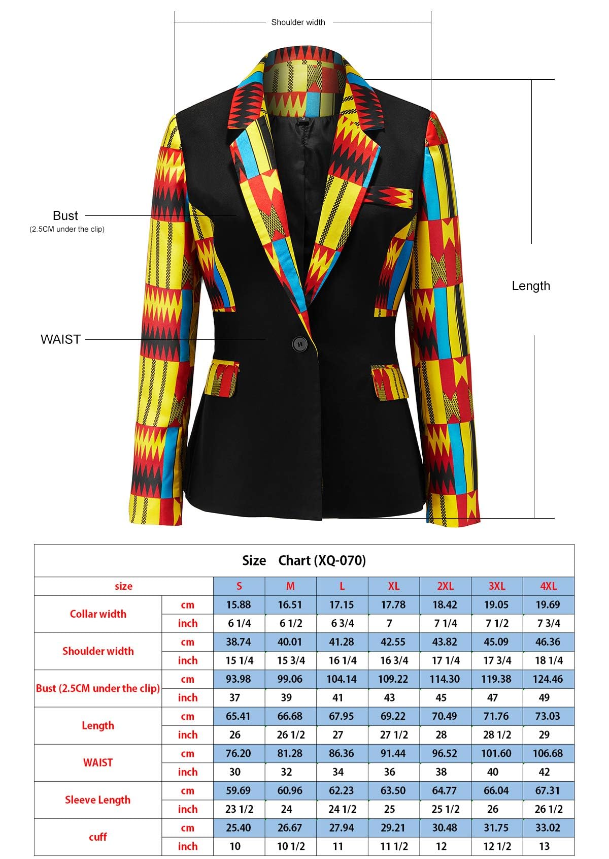SHENBOLEN Damen-Mantel mit afrikanischem Druck, gekerbtes Revers, Tasche, Blazer