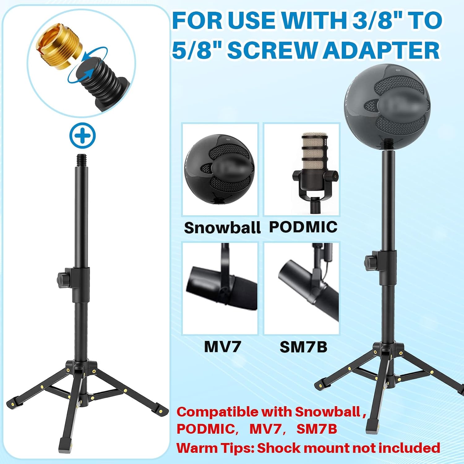 4 Set Desktop Mic Stand Portable Foldable Adjustable Tabletop Microphone Stand Microphone Tripod with Mic Clip, Storage Bag and 5/8" Male to 3/8" Female Screw(Stylish,10.63''-15.35'')