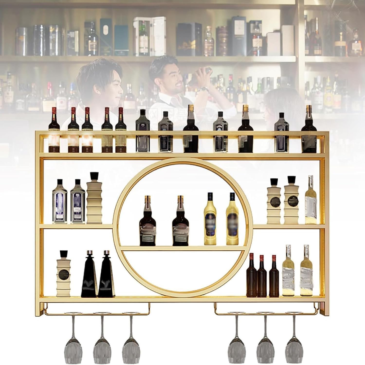 Présentoir à vin mural doré de 120 cm pour créer un coin bistrot à la maison