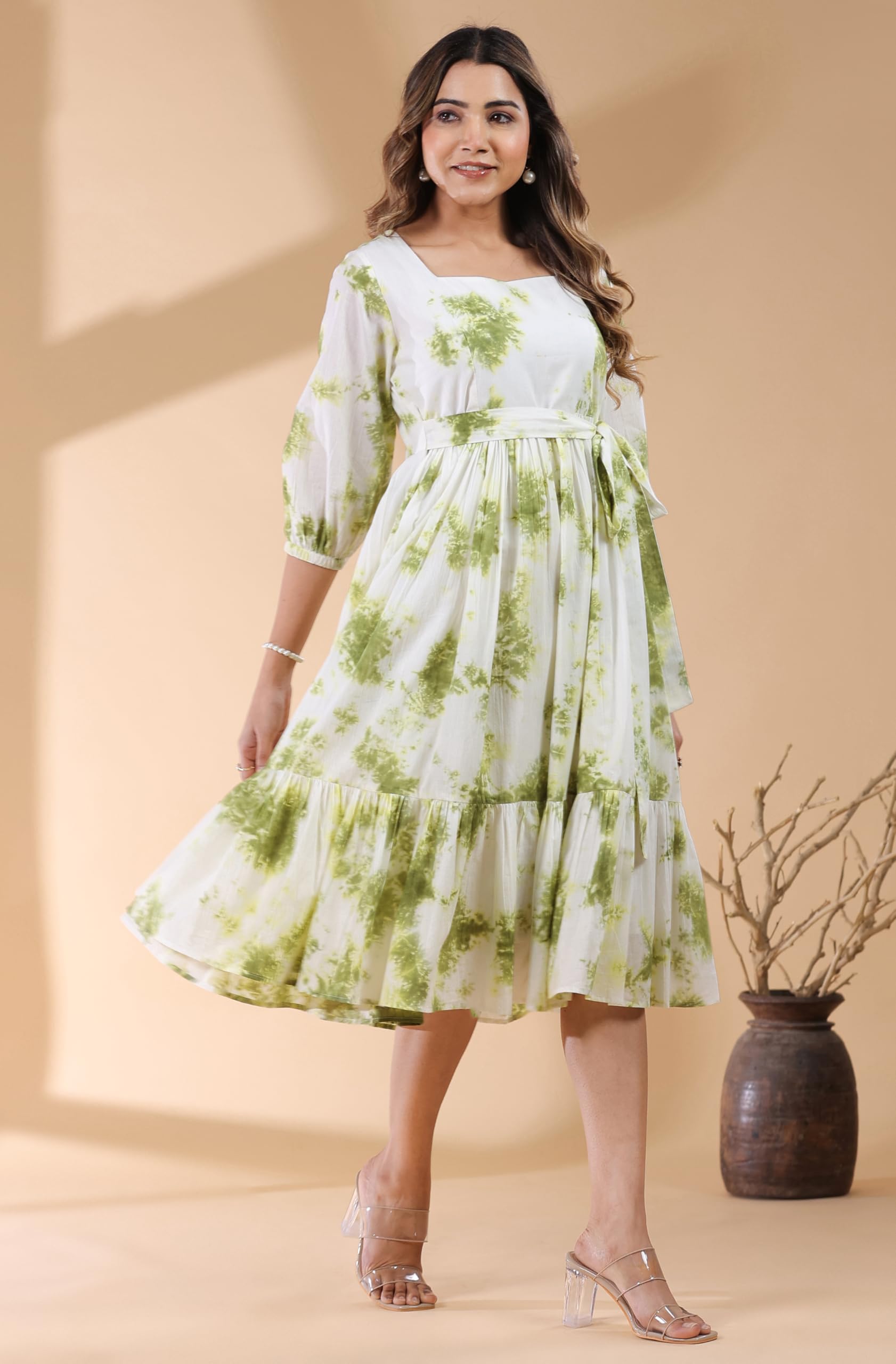 Janasya Robe à volants tie & dye en pur coton pour femme