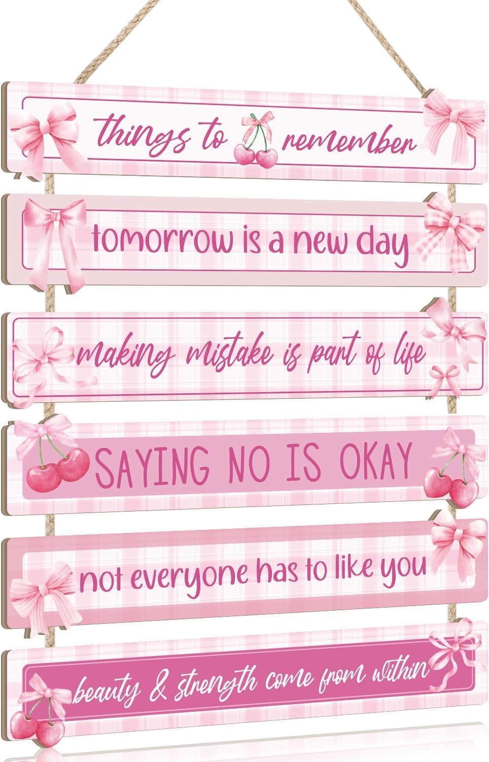 HPNIUB Inspirational Wall Art for Girls, Sage Pink Positive Quotes Wall Decor, Cute Preppy Cherry Bow Wooden Sign Uplifting Encouragement Gifts for Motivational Art for Home Bedroom Decorative — image 1