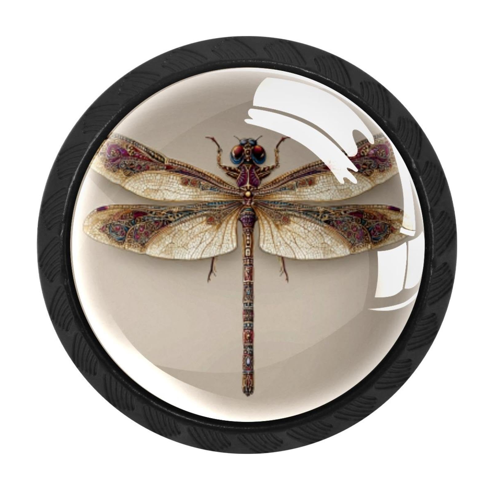 CHENZZZZ 4 pcs Dragonfly Print (1) Cabinet Knobs Crystal Drawer Pulls for Kitchen, Bathroom Cabinet, Dresser and Cupboard