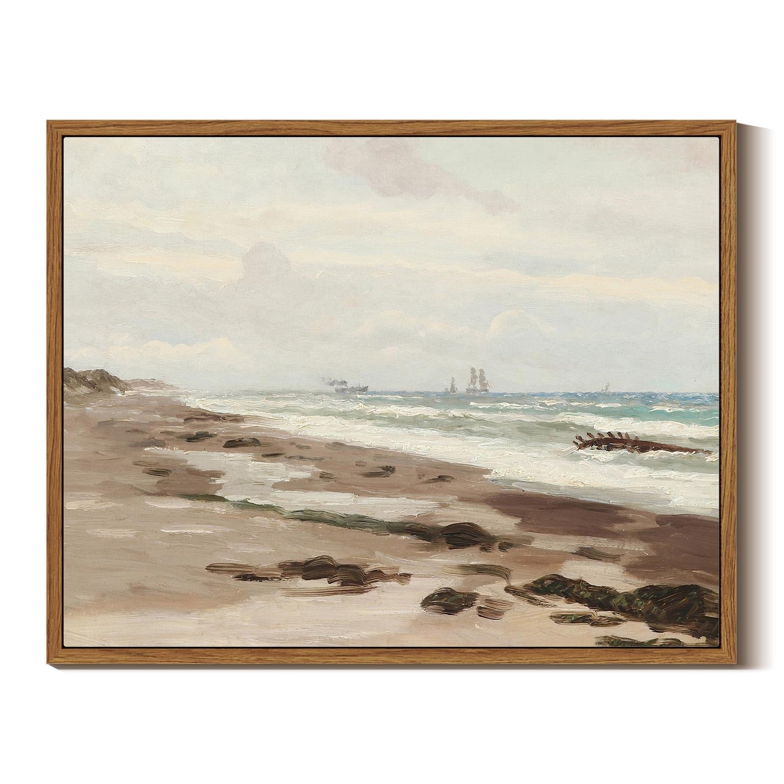 InSimSea Framed Canvas Print Wall Art Blue Coast Nature Wilderness Illustrations Fine Art Vintage Wall Art Decorative Landscape Oil Painting Prints for Living Room, Bedroom Wall Decor 11x14in