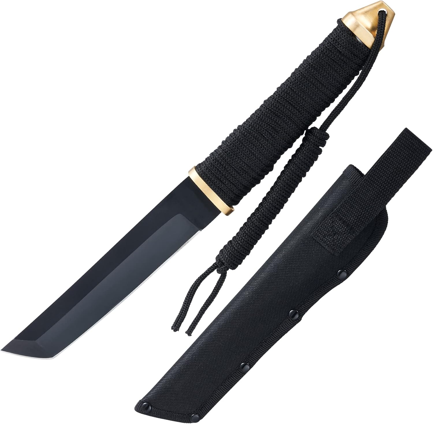 11.5" Japanese Fixed Blade Tactical Knives with Sheath, Stainless Steel Black Survival Hunting Bushcraft Full Tang Tanto Knife with Paracord Handle for Camping, Adventure, EDC, C101BK