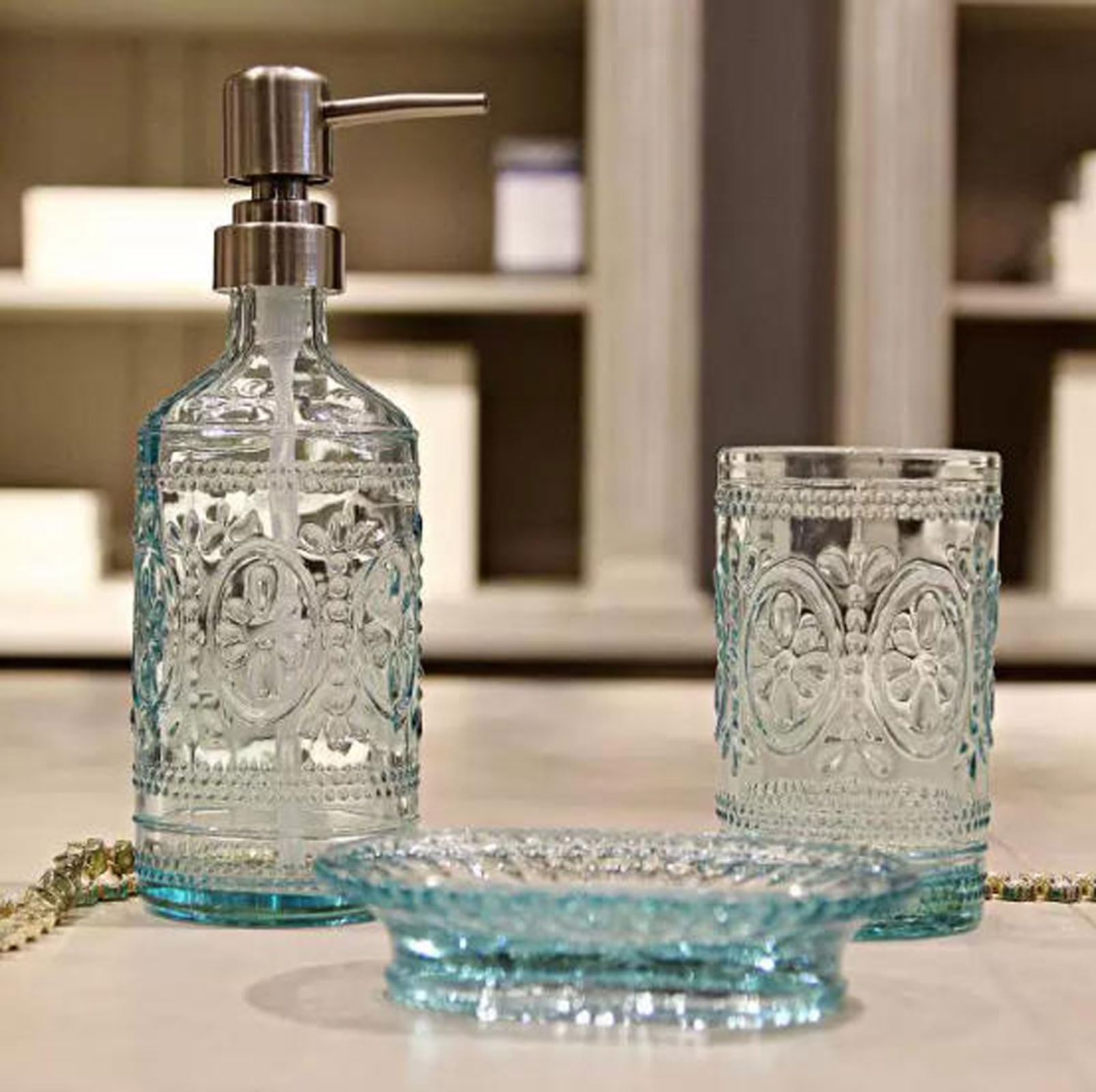 Luminexia Juego de Accesorios de baño,3 Piezas Elegante Set baño Accesorios,para el Hogar y el Hotel Incluido el Dispensador de Loción Tazas para Cepillos de Dientes Jabonera