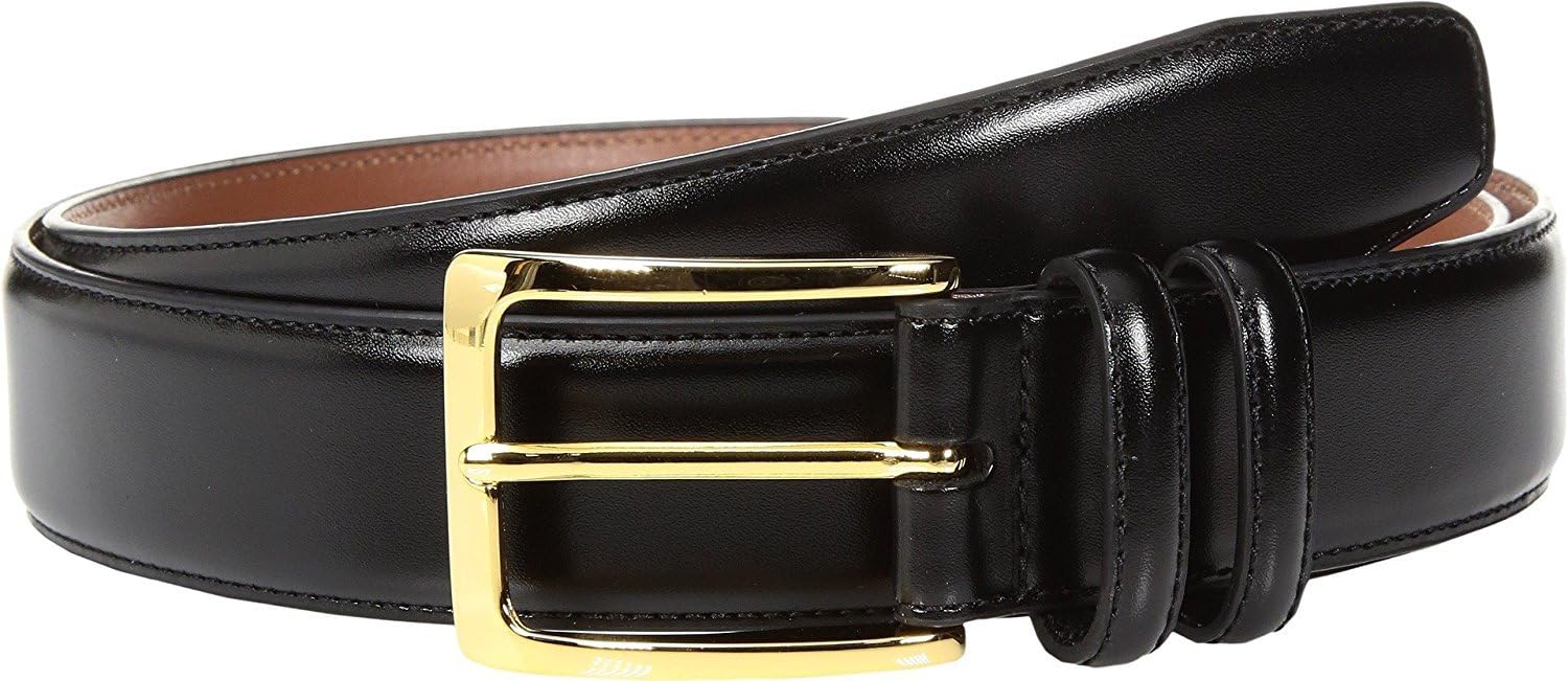 Johnston & Murphy Classic Dress - Belt for Men - Genuine Leather - Tonal Stitching - Polished Gold-tone Buckle