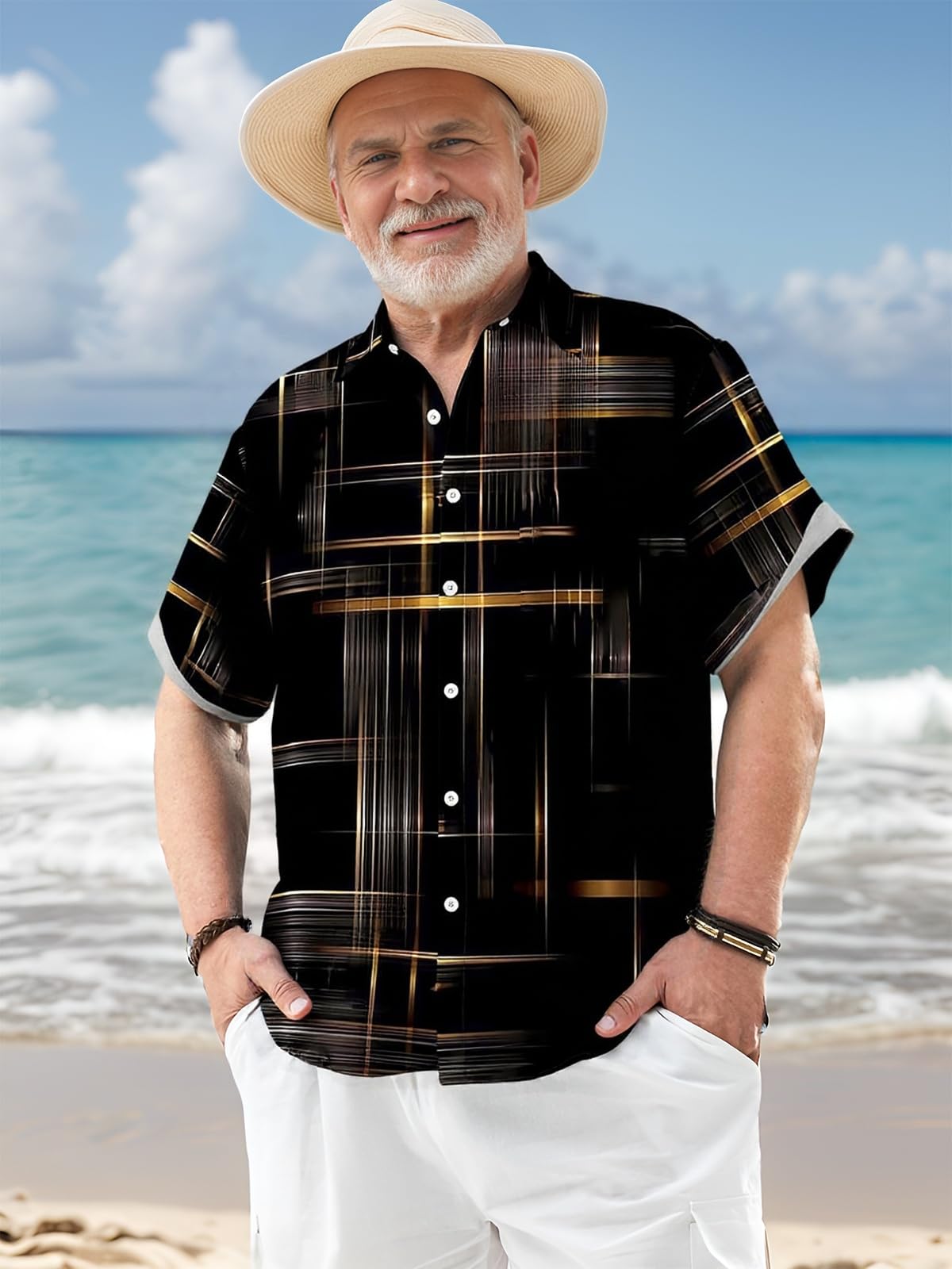 QIVICIMA Camisas de bolos para hombre, camisa hawaiana grande y alta, estilo retro, con botones, estilo guayabera