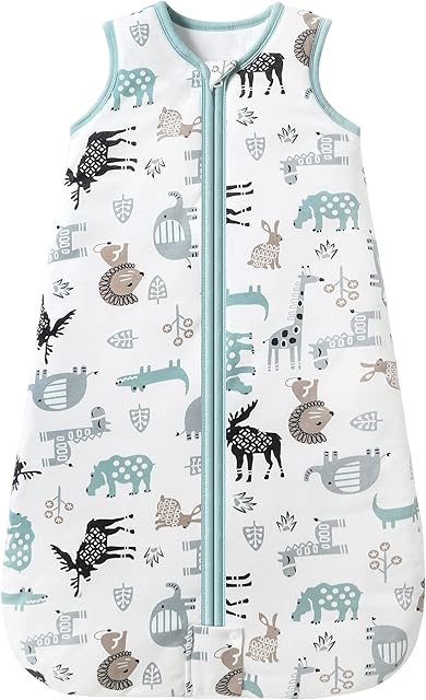 Mosebears Baby Winter Sleeping Bag, Children's Sleeping Bag, 2.5 Tog, Baby Sleeping Bags, 100% Cotton for Various Sizes from Birth to Age of 24 Months (Blue Zoo, 12-18 Months)