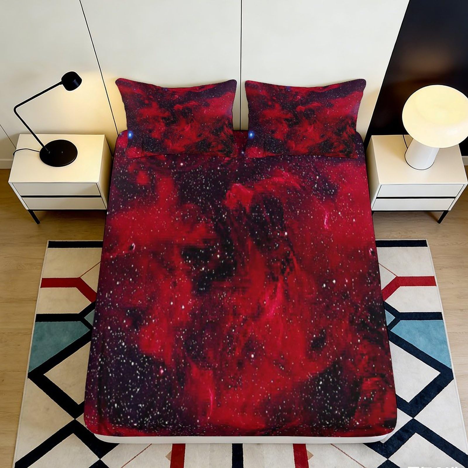 3D Printed Nebula Fitted Sheet Microfiber Deep Pocket Bedding Set Nebula Mattress Fitted Cover Elastic Hem Non-Slip for Home 200x200x25cm 90x200x25cm