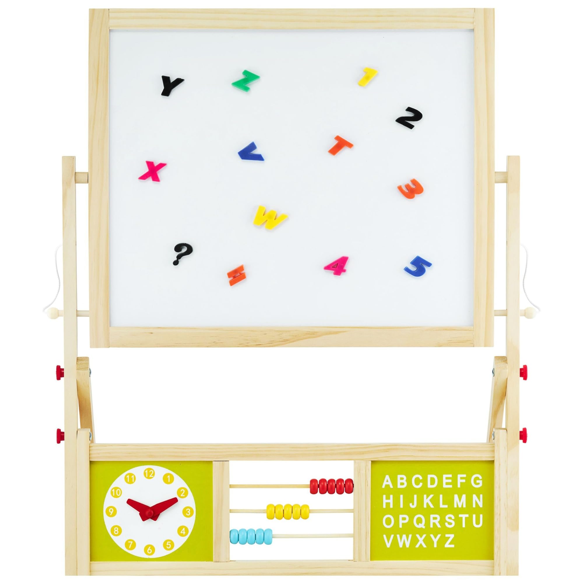 Mamabrum Pizarra Infantil Magnética 2 Caras con Estante - Pizarra Blanca y de Tiza con Accesorios, Ábaco y Reloj - Magnetica Infantil de Madera 98 x 45cm para Aprendizaje