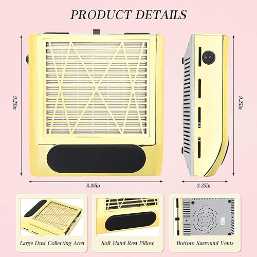 Miniatura 6 de ZUZUXIA Potente colector de polvo de uñas de 80 W para uñas acrílicas, ventilador de ventilación, colector de plumero al vacío con 2 filtros