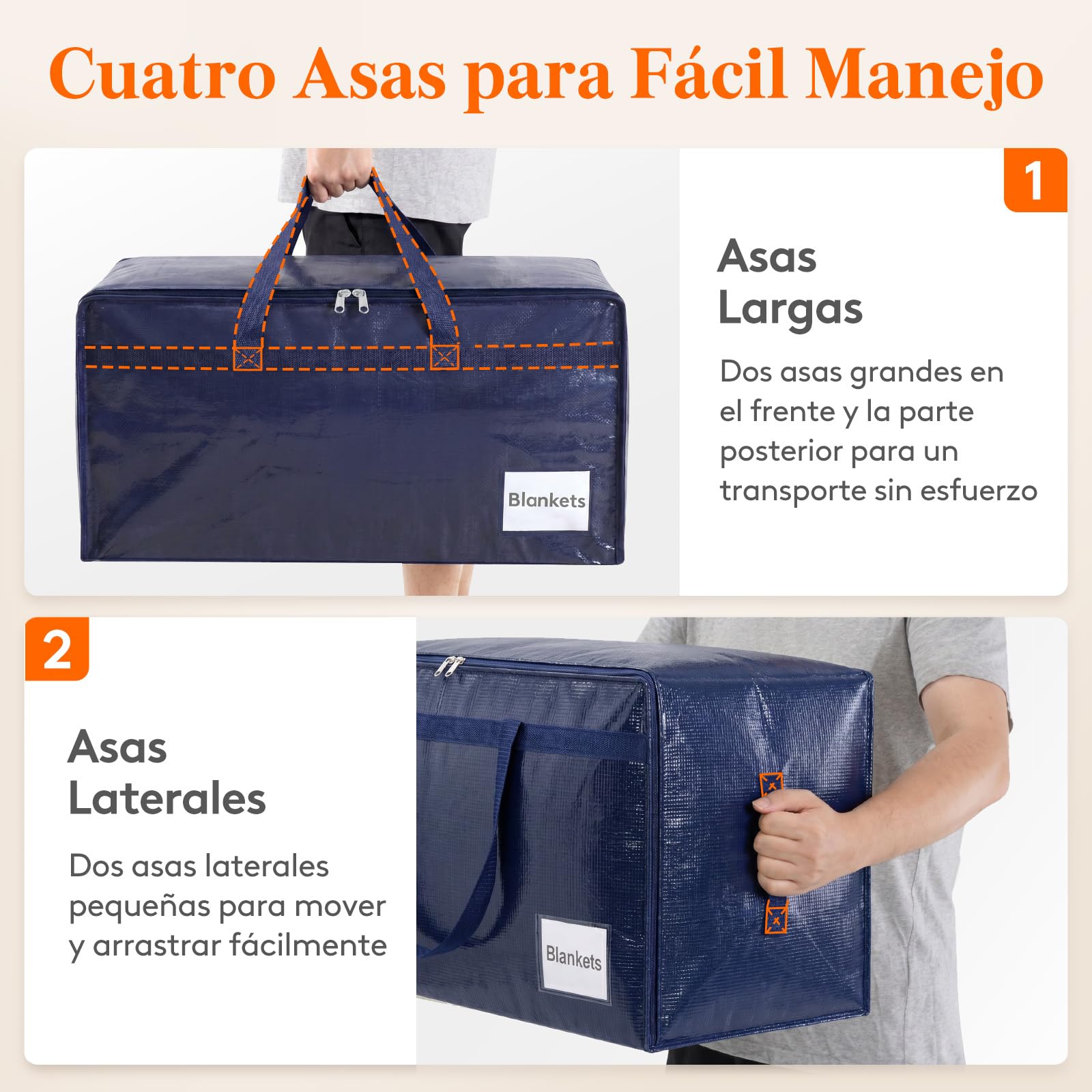 Lifewit Juego de 4 Bolsas Almacenaje Ropa 90 L, Bolsas Mudanza Grandes con Asas, Cajas Mudanza Plegables para Edredones, Mantas, Ropa, Azul