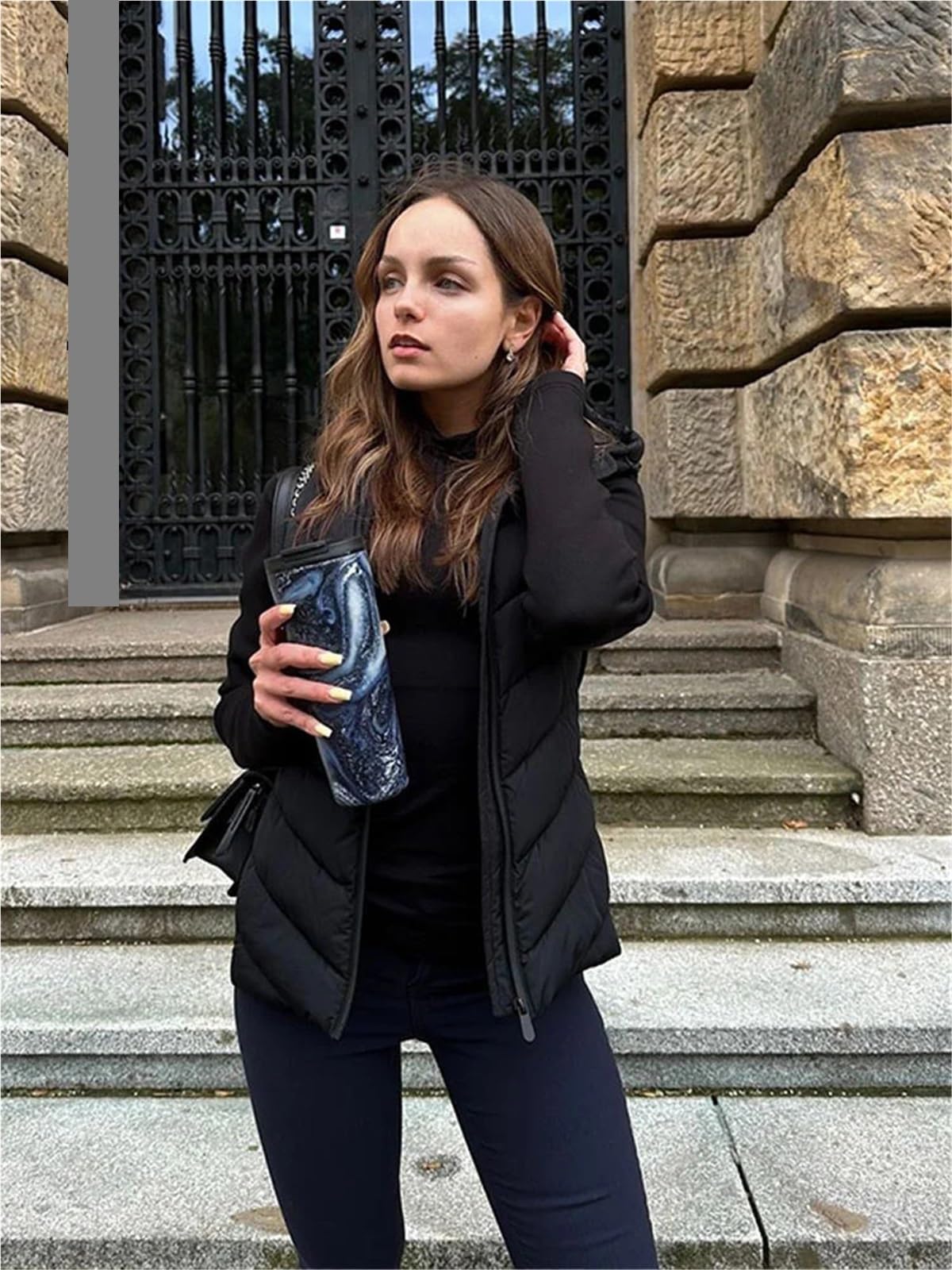 Gesteppte Kapuzenjacke for Damen, durchgehender Reißverschluss, weibliche Oberbekleidung Outdoor Aktivitäten