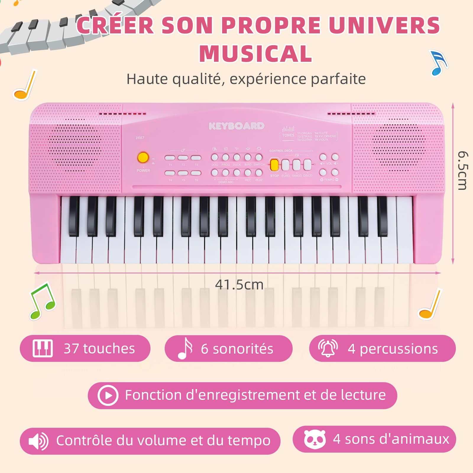Piano Enfant 37 Touches Avec Micro - Jouet Musical Pour 2-8 Ans, Cadeau Anniversaire éducatif