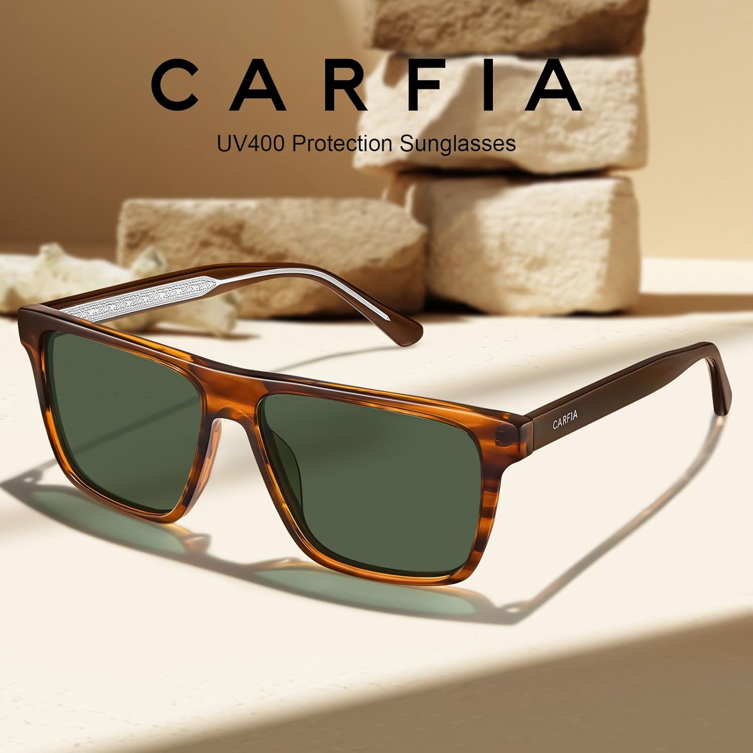 CARFIA Curved Acetate Polarized Sunglasses for Men UV Protection, Cool Retro Driving Eyewears with Embossed Pattern Wire Core