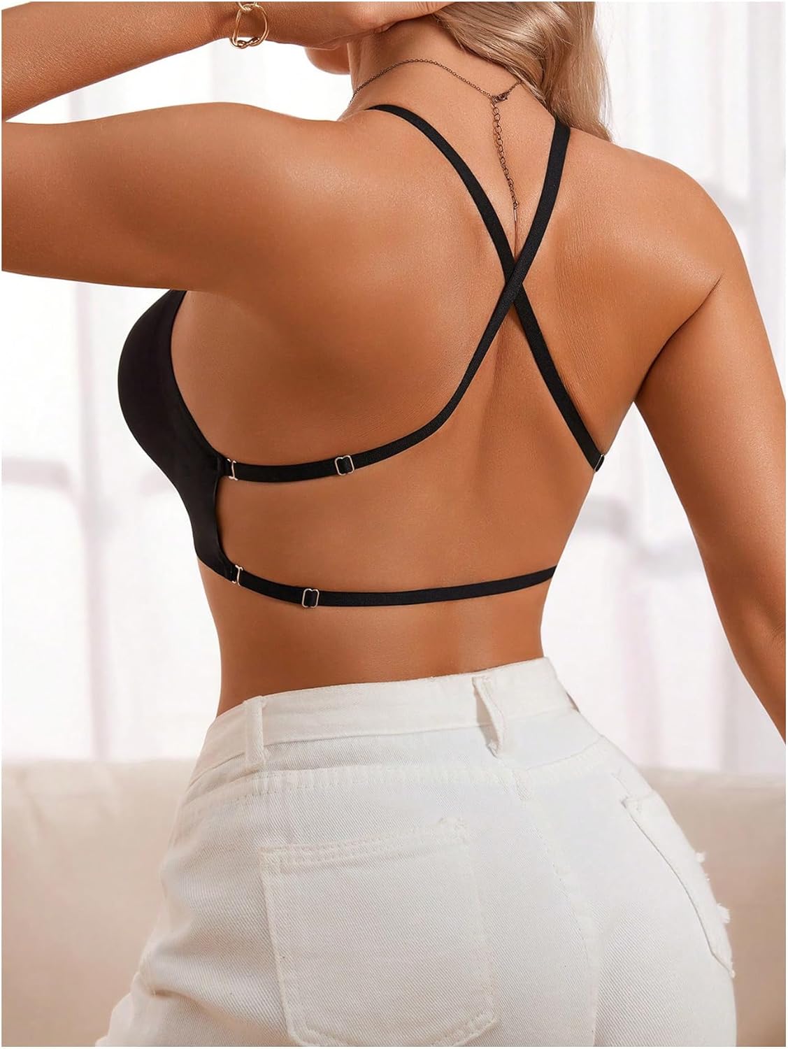 SOLY HUX Women's Low Back Wireless Bras Invisible Plunge Neck Low Cut Convertible Straps Bralettes - Image 3