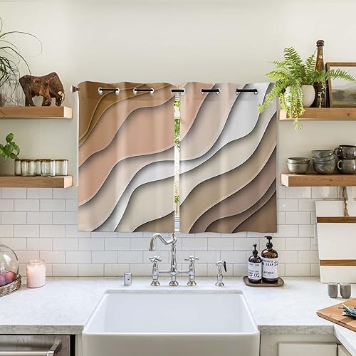 Curtains Panels for Bedroom Modern Abstract Geometric Brown Gradient Window Curtains Light Filtering Grommet Top Drapes for Bathroom Living Room-Set
