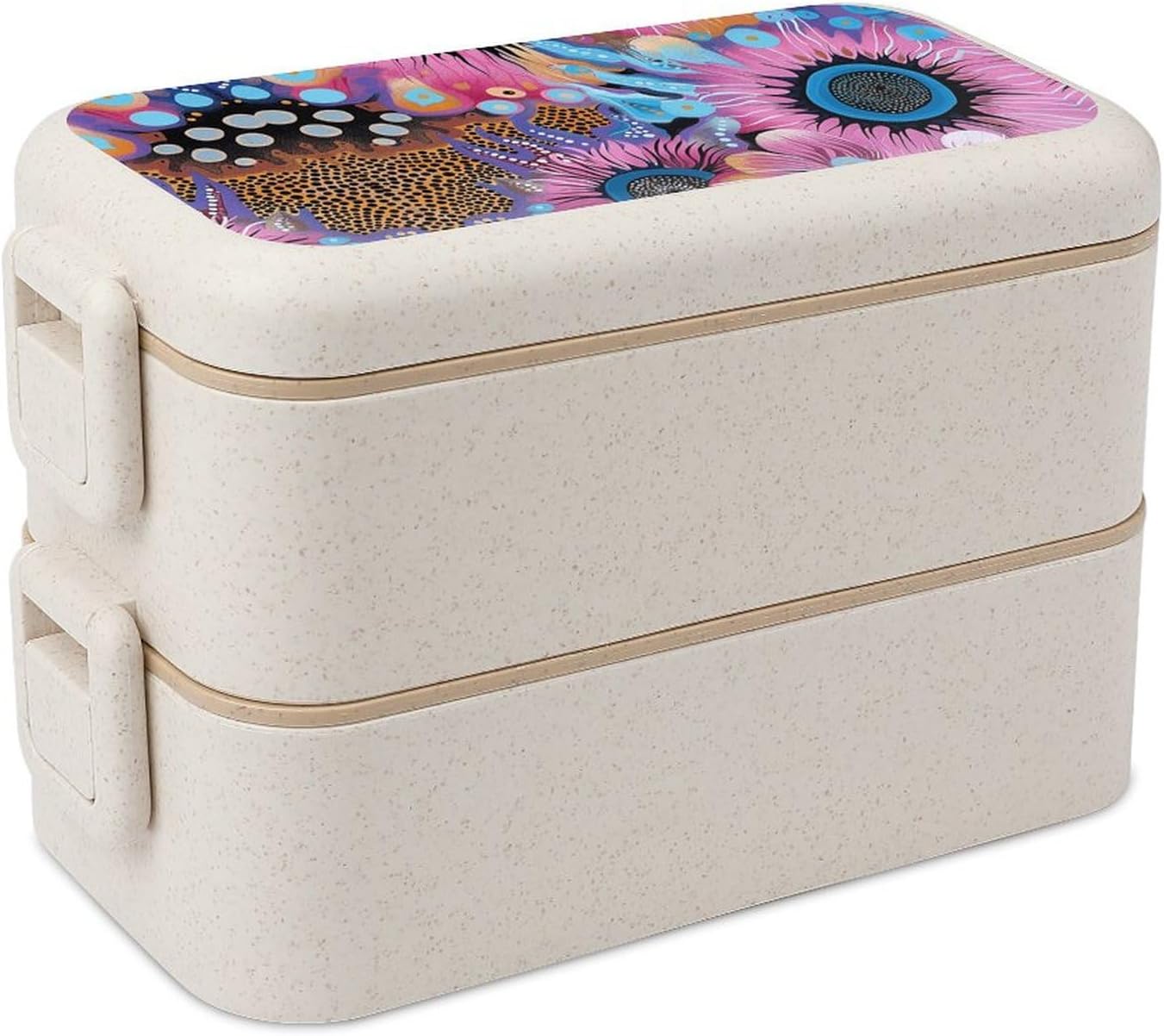 Lunch Box Bento Premium Woodblock Print Style Printed Bento Box Bento with Spoon And Fork with Compartment Containers Suitable for Men And Women