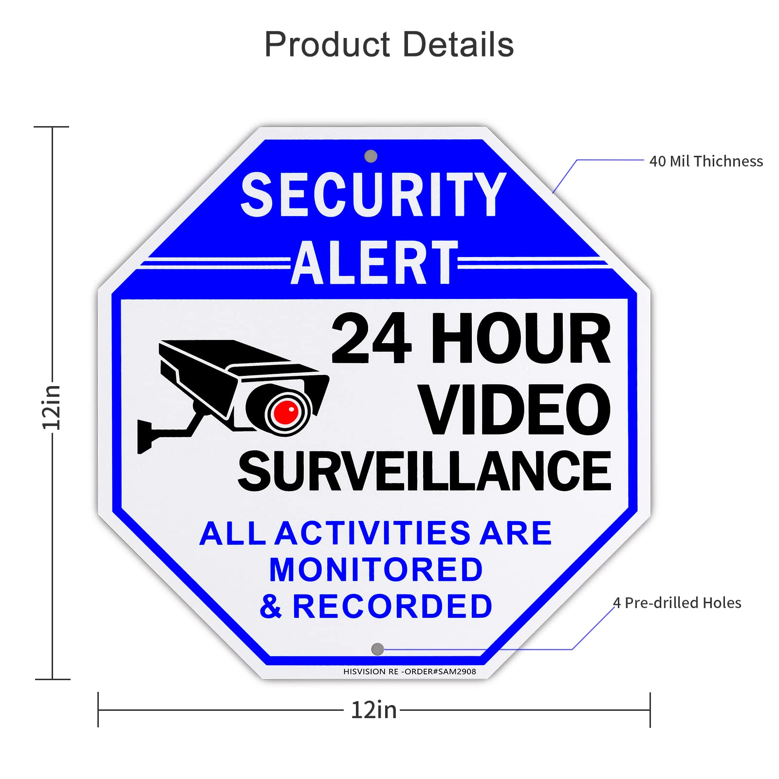 Paquete de 2 letreros de videovigilancia, 10 x 10 pulgadas, reflectantes, de aluminio, con protección UV y resistente al agua, uso en interiores o exteriores, para cámara de seguridad CCTV