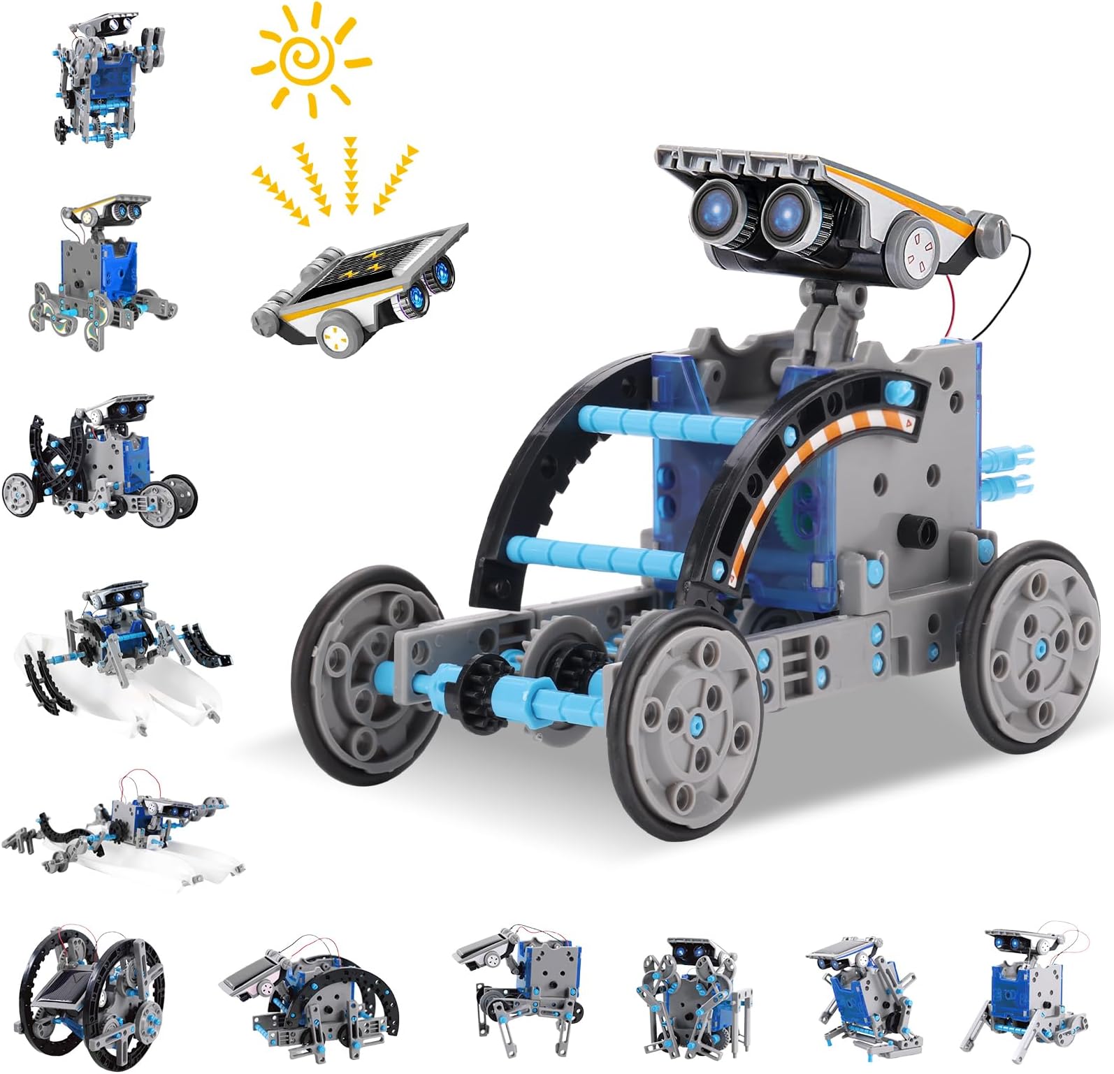 STEM Solar Robot Toy 12-in-1 Educational Science Kit DIY Building Toy Construction Engineering Set for Kids Age 8-12 Boys & Girls Birthday, Solar Powered Toy-Blue