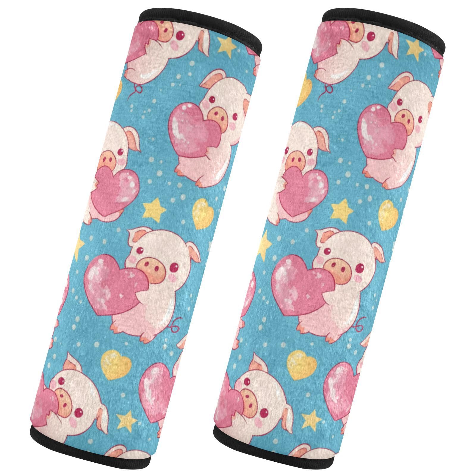 Seat Belt Covers 2 Pack Cute Pink Piglets Car Seat Strap Covers Super Soft Heart-Shaped Bubbles Car Seat Neck Cover for Boys Girls Adults Babies M