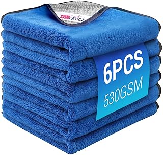 Microfiber Towels for Cars, Microfiber Cleaning Cloth for Cars, Waxing and Polishing Towels, Lint Free, Scratch-Free, High Absorption, Blue & Gray, 16 in x 16 in, 530gsm, 6pack