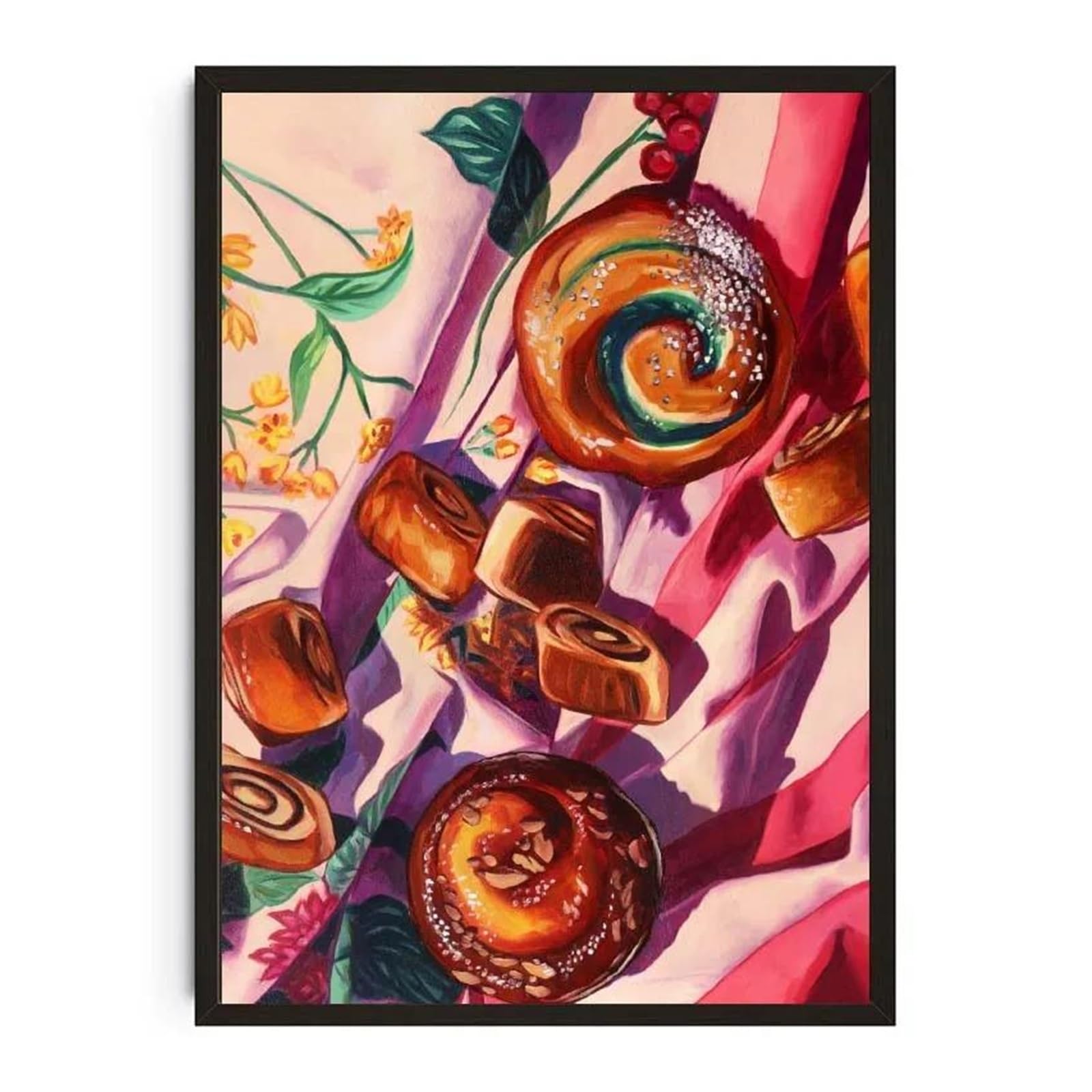 XENITE Wall Art Canvas Prints Watercolor Dessert Donut Cupcake Donuts Cake Poster Food Prints Cheesecake Canvas Painting Wall Picture Kitchen Room Decor(H,20x30cm)