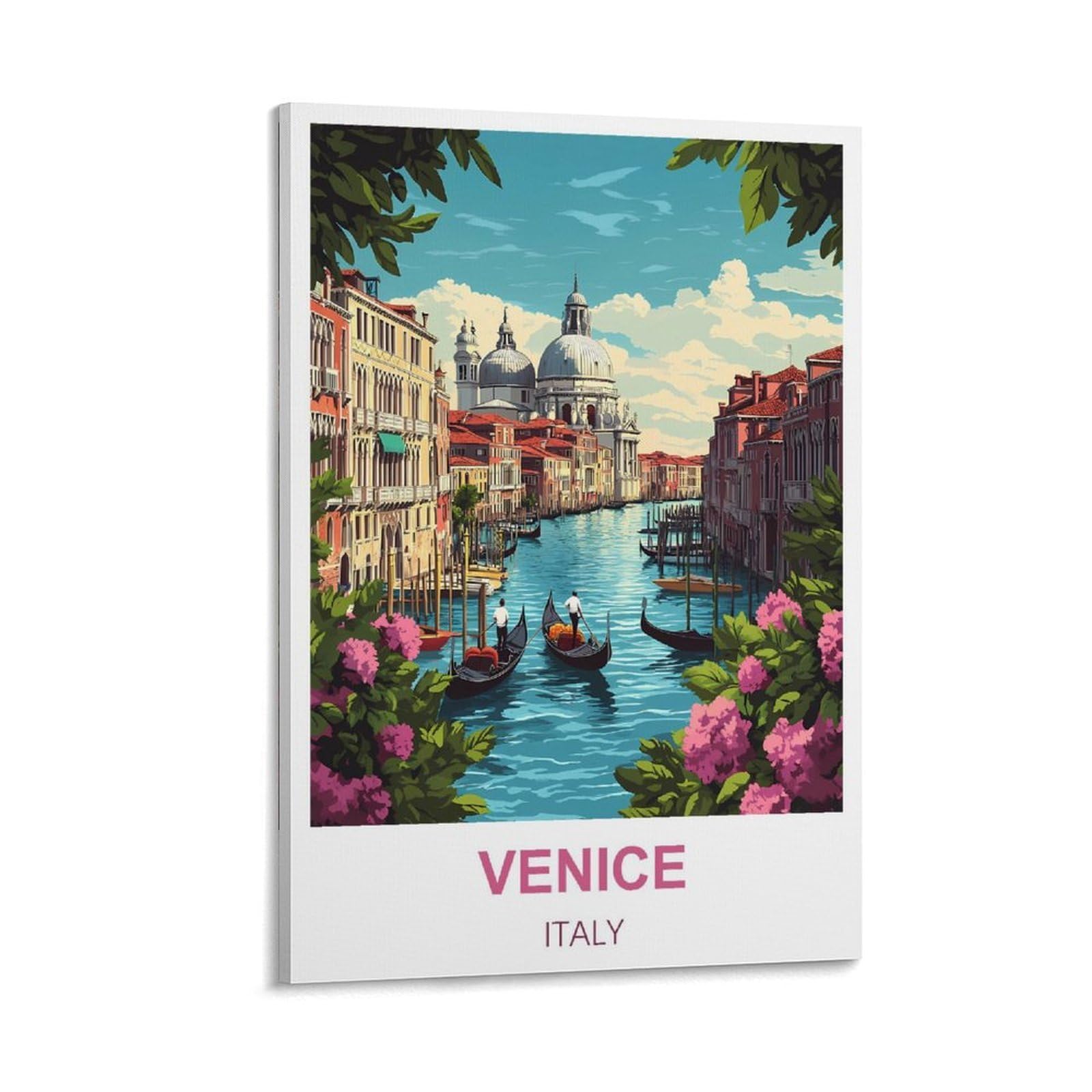 Fjiwecwsq Frame-Style Venice Italy Vintage Travel Poster 20X30inch(50X75cm) Canvas Wall Art Painting Prints