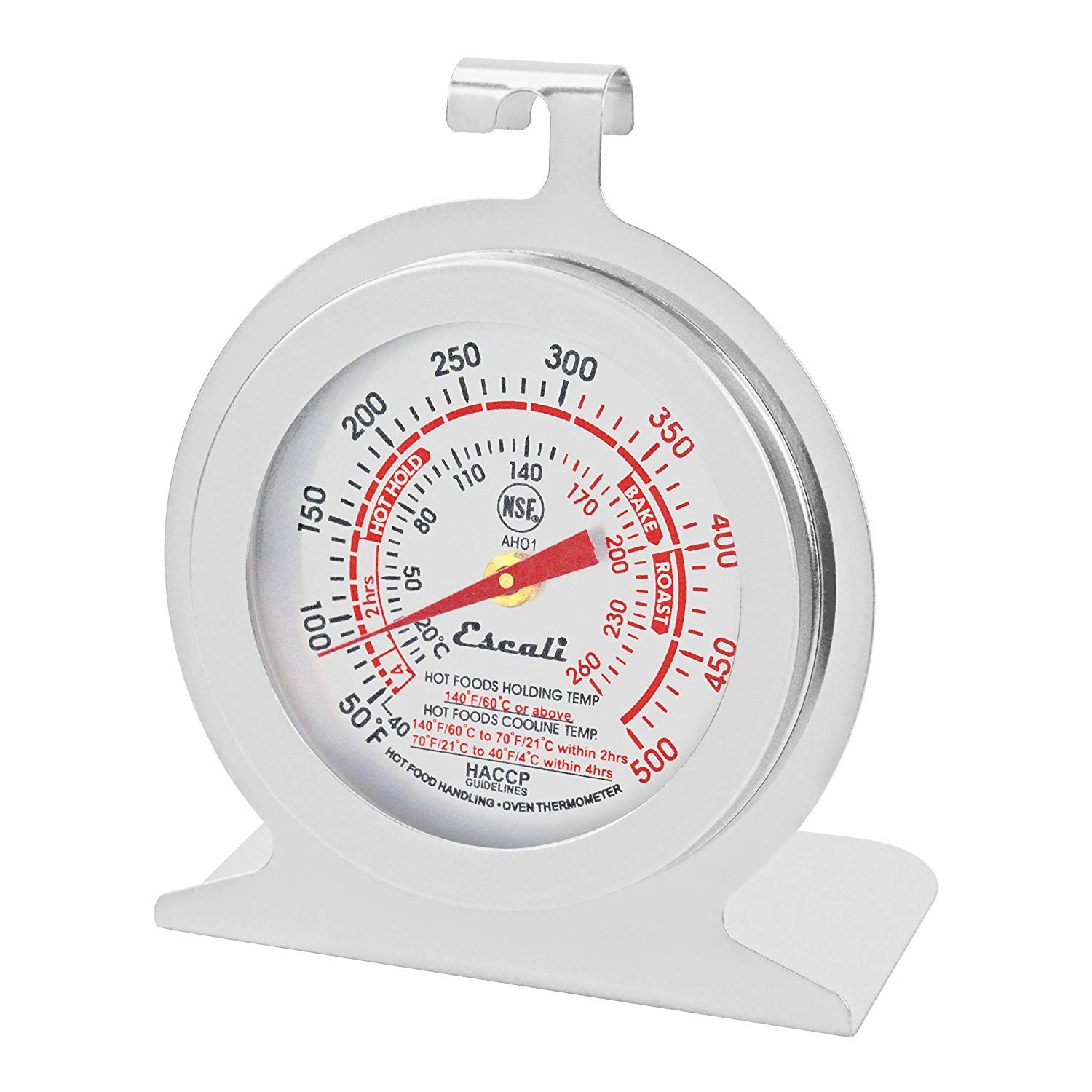 Escali AHO1 Durable Stainless Steel Oven Thermometer, Oven Safe with Stand or Hang, HACCP Guidelines, and NSF Certified Silver