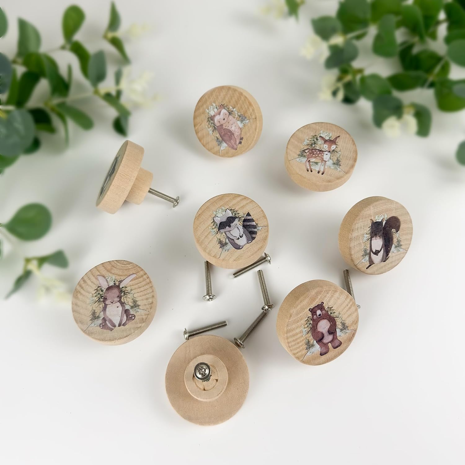 8Pack1.8 Natural Wood Nursery Dresser Cabinet Furniture Knobs Wooden Animal Cabinet Kids Cute Drawer Pulls