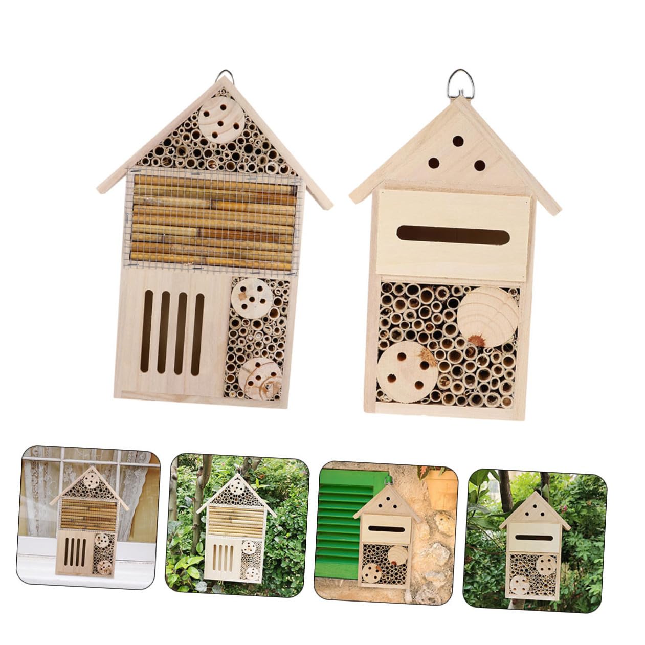 Yardenfun 2 Stück Bienenhaus mit Sicherem Dach Glatten Oberflächen Kinderbeobachtungshaus und Insektenhotel für Garten und Terrasse