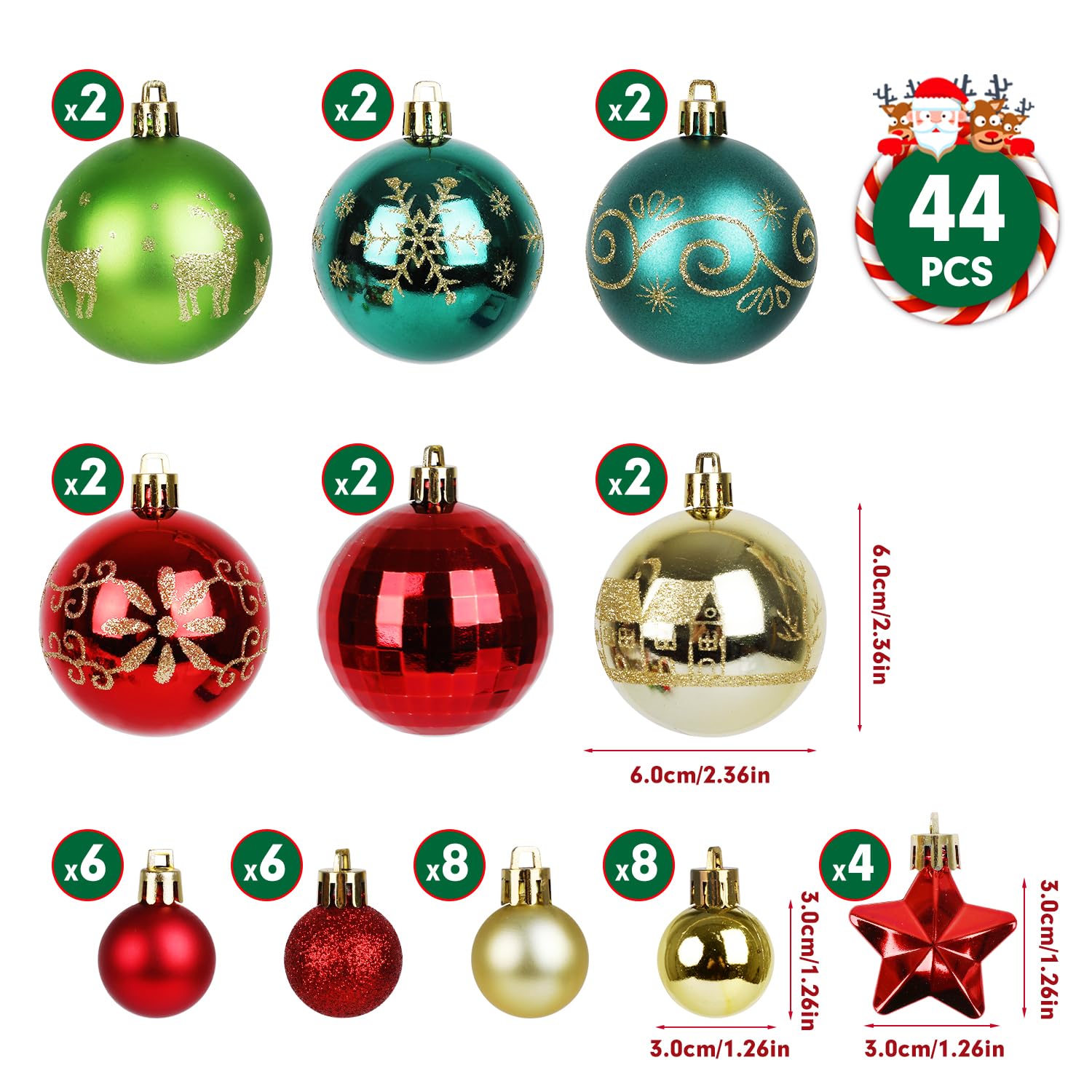 ZALAON 44 Pcs Christmas Ball Ornaments - Image 3