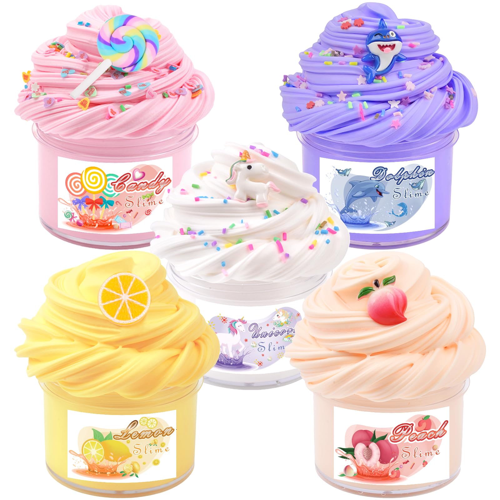 5 Pack Butter Slime Kit,Peach Slime Birthday Gifts for Kids,Party Favor for Girls & Boys,Non Sticky,Super Soft Sludge Toy