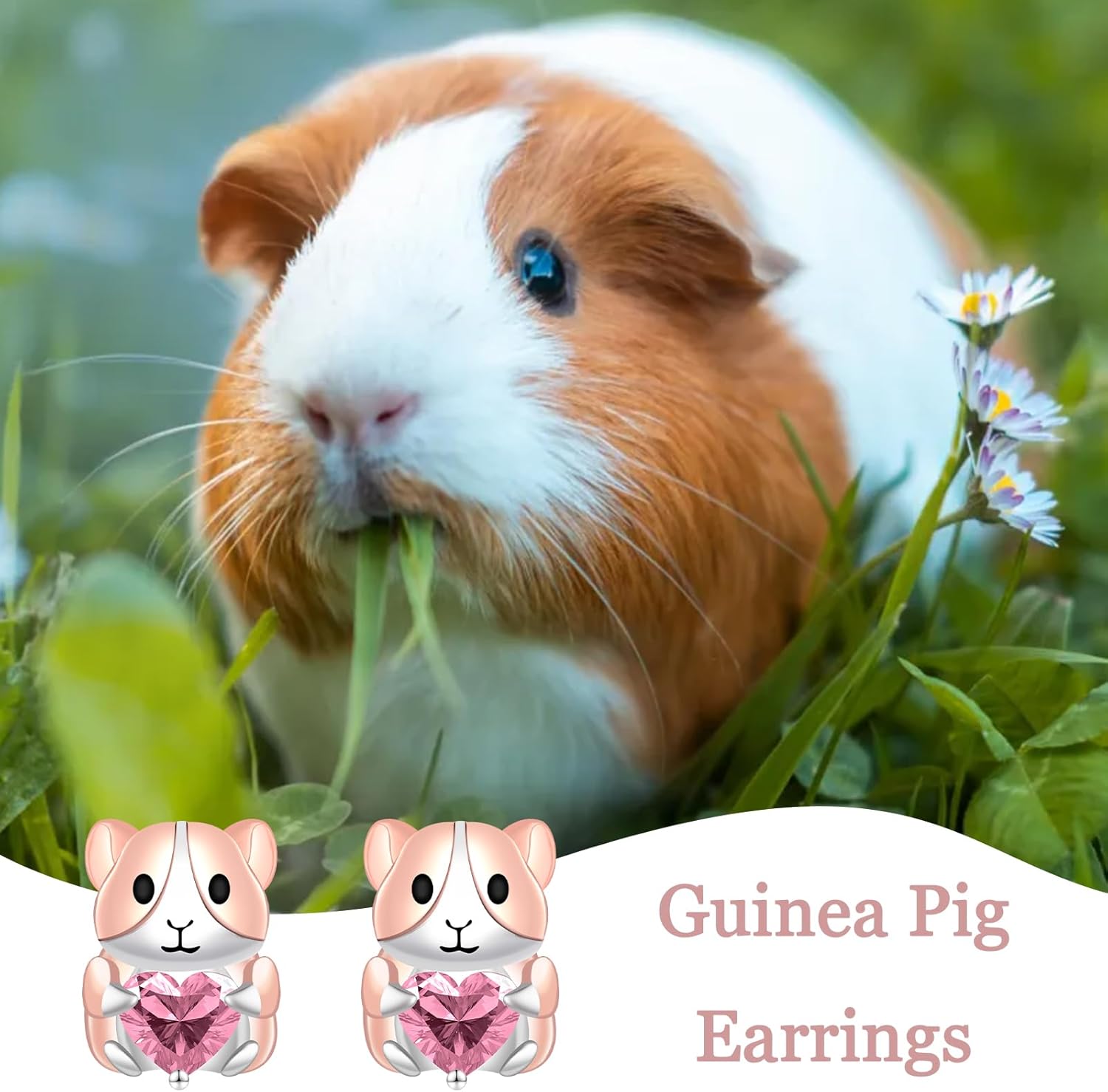 Cute Guinea Pig Stud Earrings - 925 Sterling Silver CZ Heart Birthstone Animal Earrings Guinea Jewelry Gifts for Women Christmas Birthday - Image 2