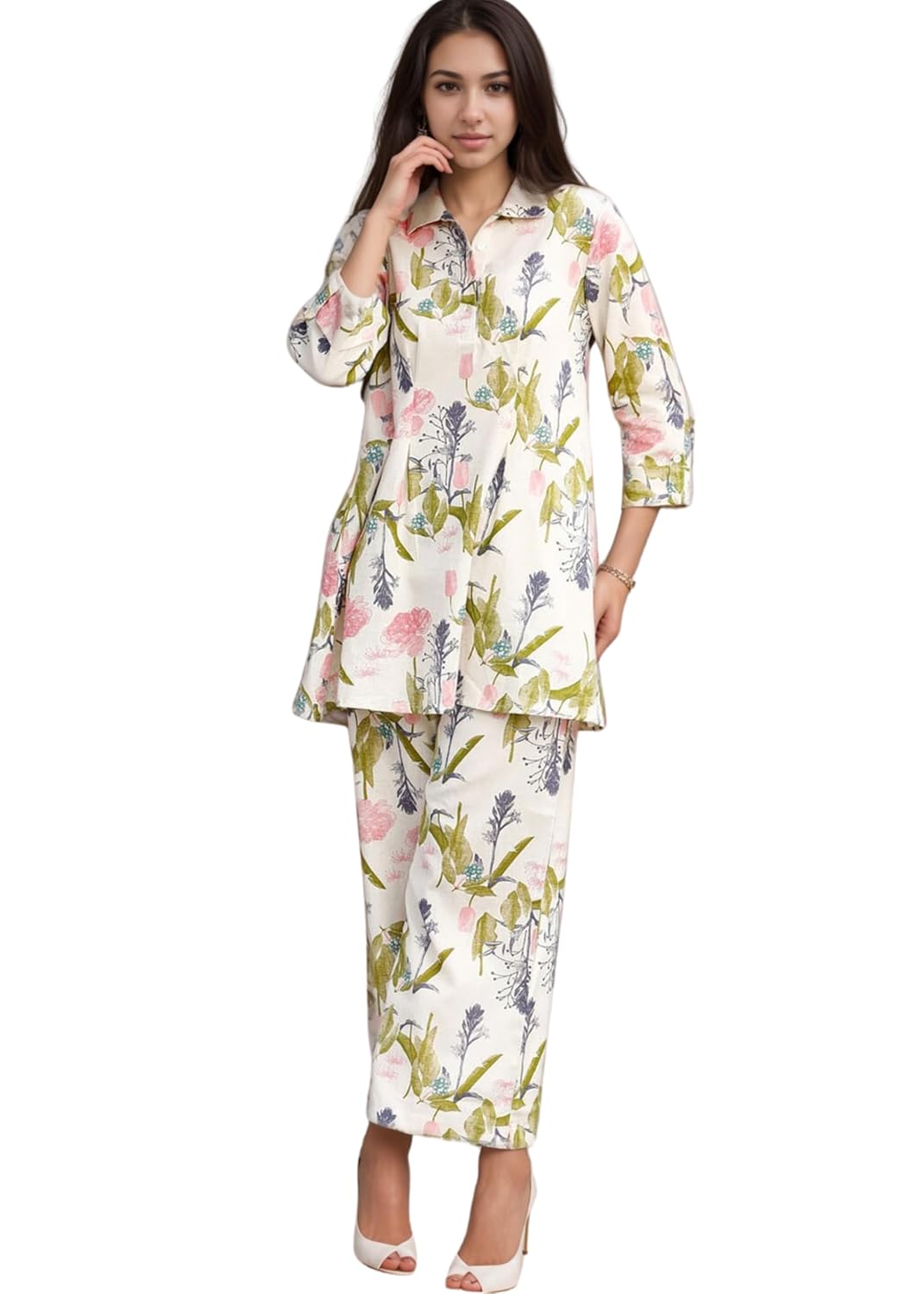 SHIENZY Stylish Printed Cotton Blend Co Ord Set for Women || Casual & Festive Indo-Western Outfit || Kurta Pant Set (1589-1595 Co Ord Set)
