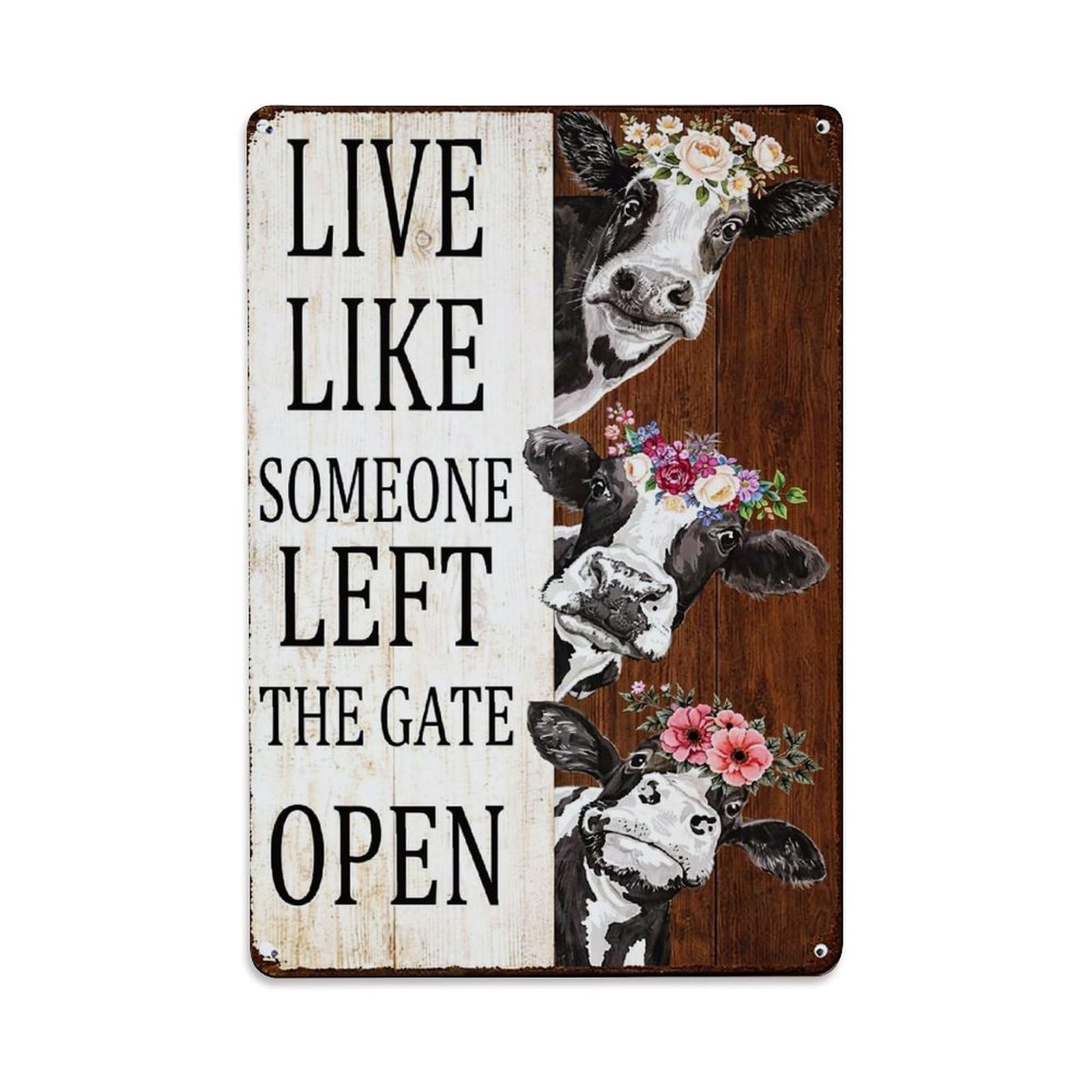 Cow Floral Wood Sign Art Retro Metal Tin Sign, Vintage Decor Art Poster for Bar, Home, Man Cave, Kitchen, Laundry Room Gift 8x12Inch