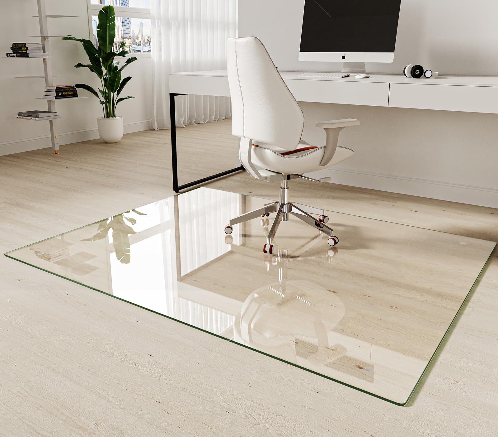 Photo 1 of Koonmi Tempered Glass Chair Mat 50"x65" - Premium Office Chair Mat for Hardwood Floors & Low-Pile Carpet with 4 Non-Slip Pads - Thick Scratch-Resistant Surface